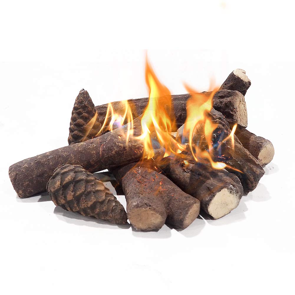 ATR ART TO REAL Ceramic Logs for Bioethanol Fire,Decorative Gas Fireplace Log for Gas Fires,Smokeless Artificial Pine Cones Shaped Firewood Logs for