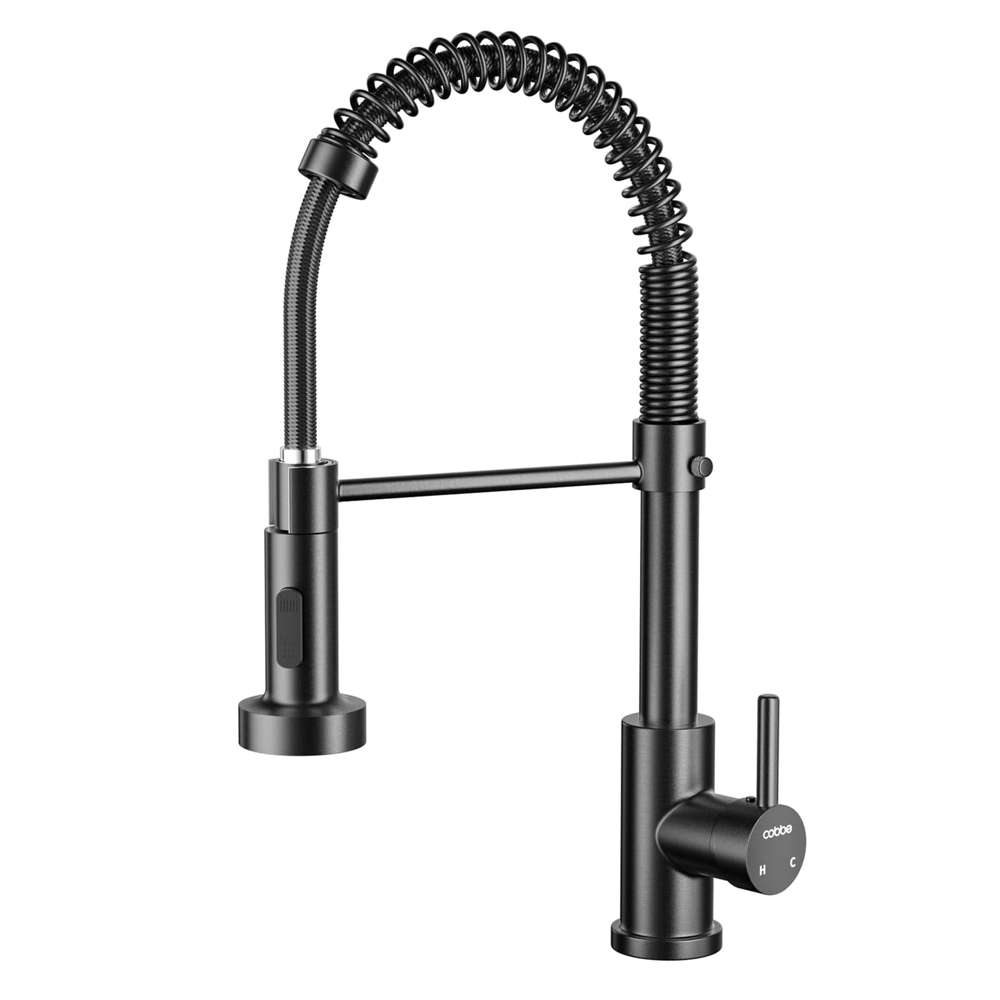 Cobbe Black Kitchen Tap, Spring Kitchen Sink Mixer Taps with Pull Out Spray, Commercial Faucet Single Handle Lever, High Arc Swivel 360 with 2 Spray