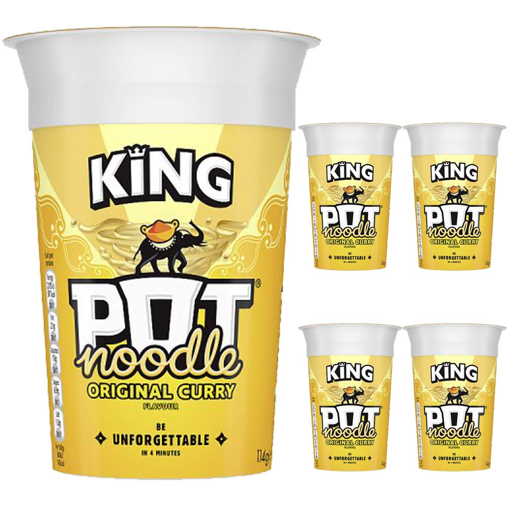 5 x 114g King Size Pot Noodle Original Curry Pasta Vegetarian Snack Food
