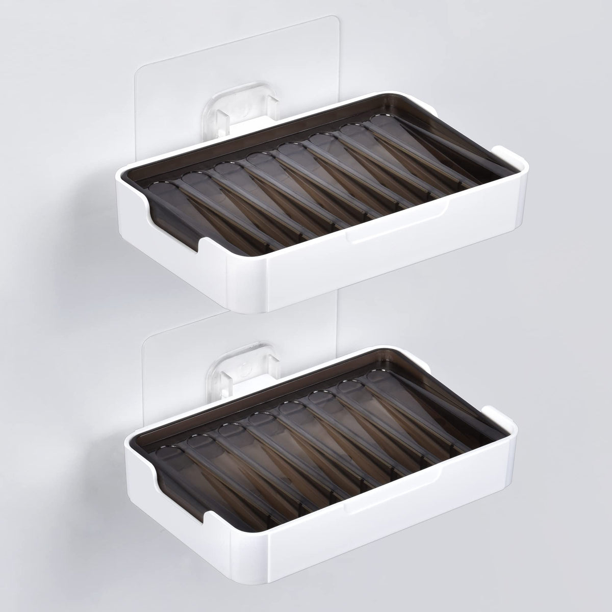 YOHOM Adhesive Bar Soap Holder for Shower Wall Hanging Soap Dish with Drain Tray Plastic Stick on Bathroom Sink Soap Holder 2PCS