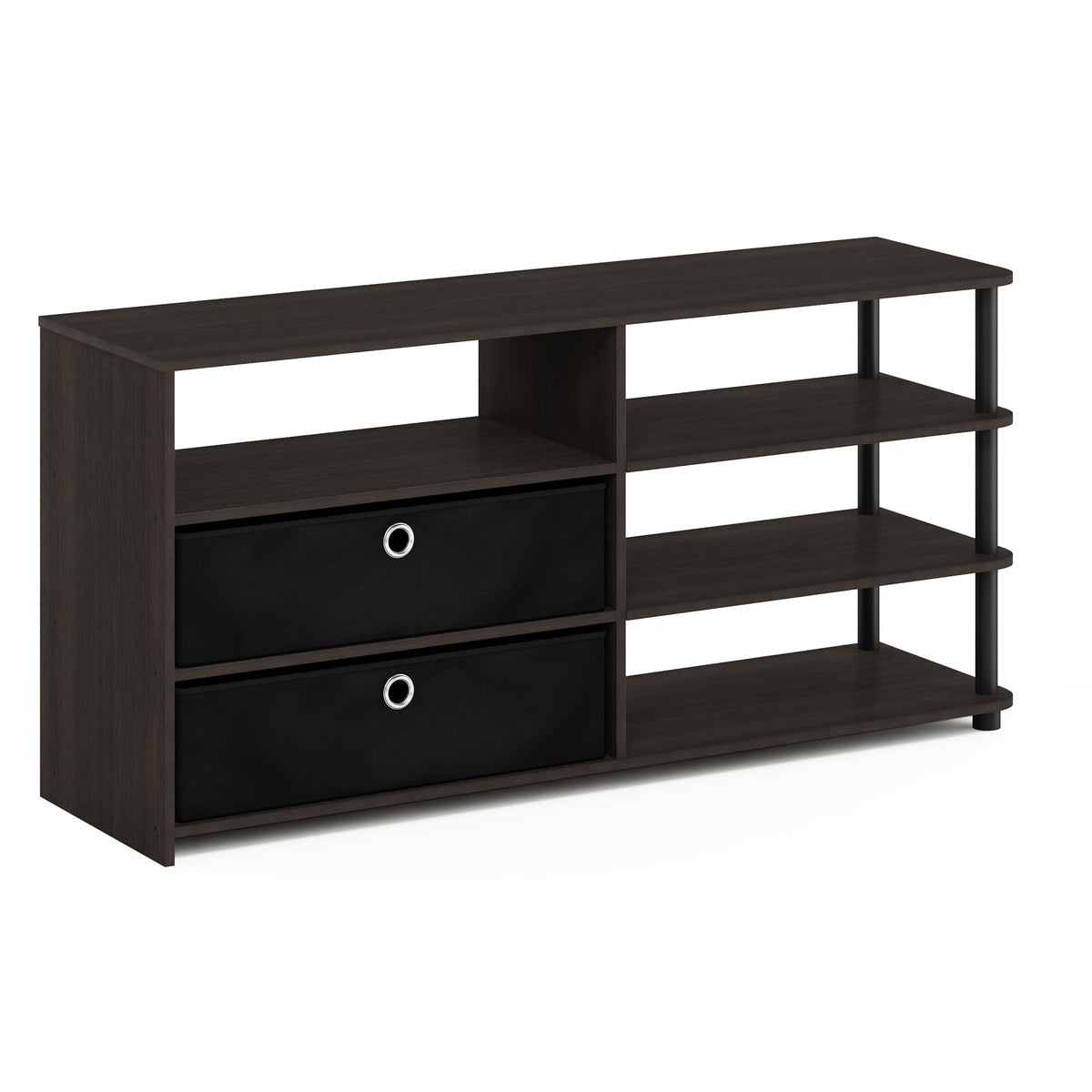 Furinno Jaya TV Stand for TV up to 55-Inch with Storage Bins & Cable Management Hole, 4-Tier Black Entertainment Center, TV Console, for Living Room