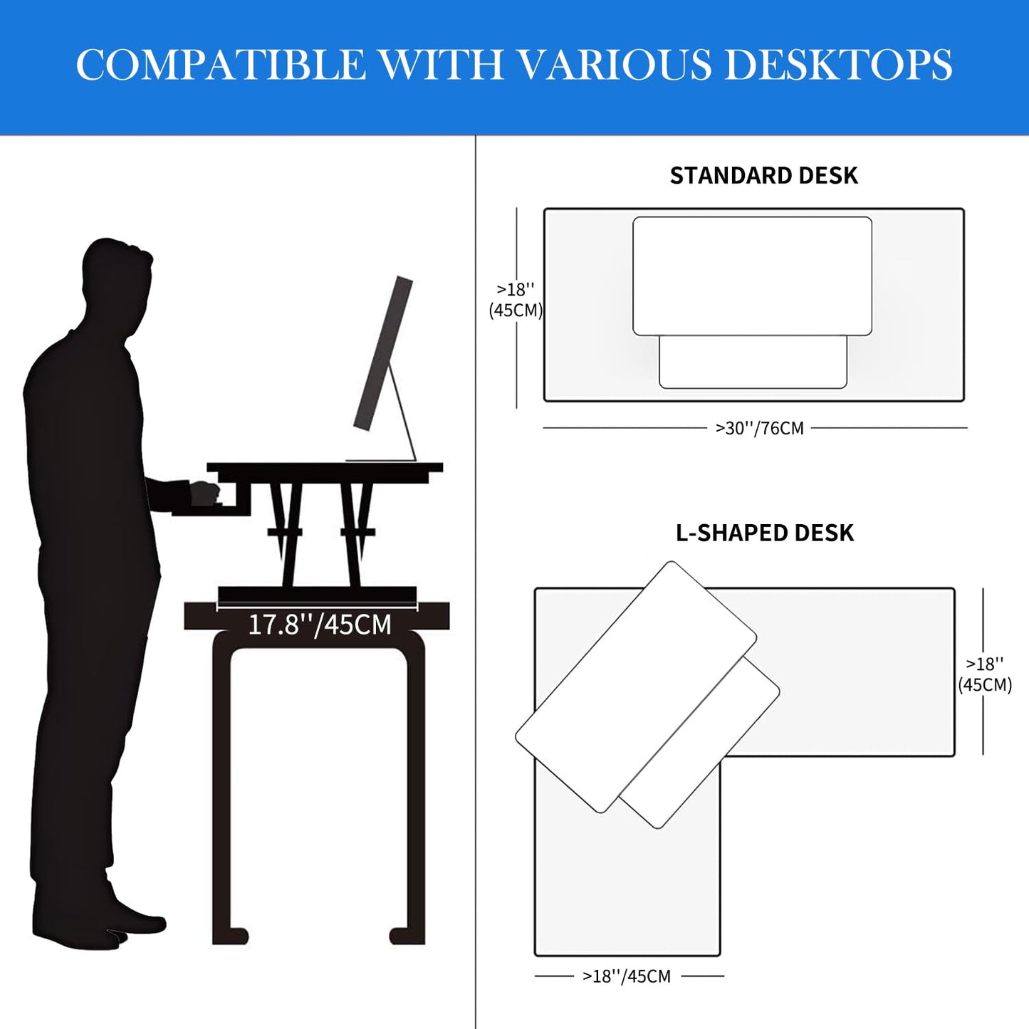 ERGOMAKER Height Adjustable Standing Desk Converter 101cm(40 Inch), Black