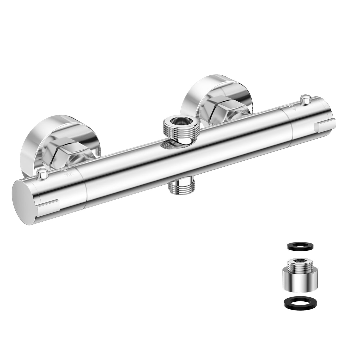 Marketero Thermostatic Shower Mixer Bar Two Outlet, Shower Mixer Taps Wall Mounted Thermostatic Dual Outlet Shower Valve Brass with TOP G 3/4" and