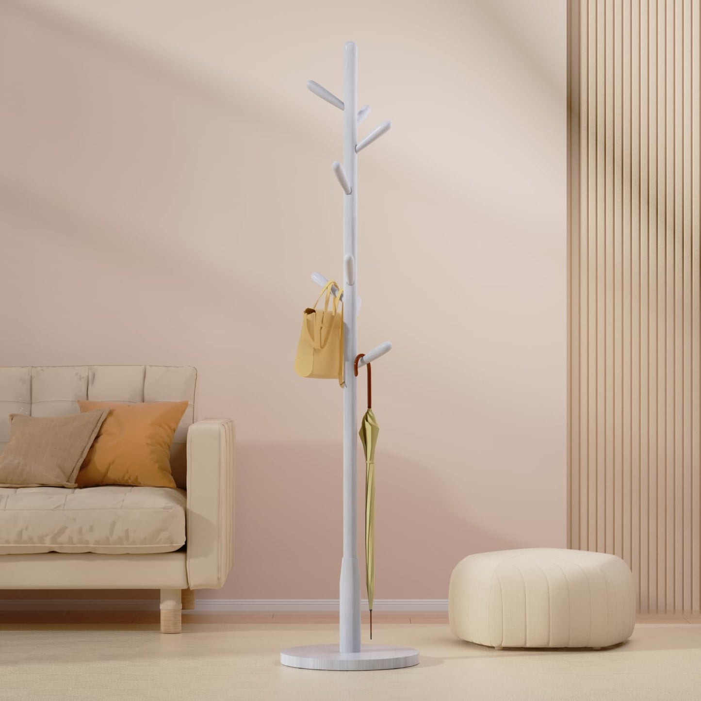 Awatiwa Solid Wood Round Base Coat Rack, Free Standing Hall Coat Tree with 8 Hooks(+2 spare for Coats, Hats, Bags, Purses, for Entryway, Hallway