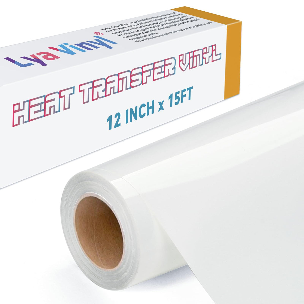 Lya Vinyl 15FT Heat Transfer Vinyl, White Iron on Vinyl Roll for Cricut, Silhouette Cameo, White HTV Vinyl for DIY Fabric, Clothes, Bags, and Other