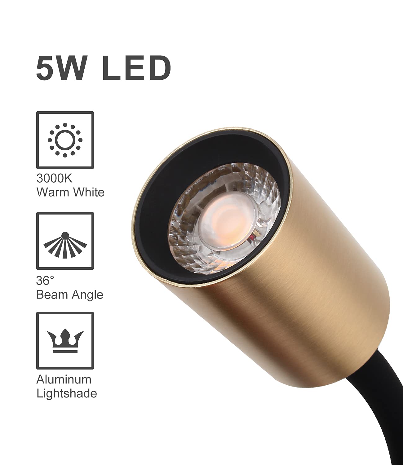 DAWALLIGHT LED Wall Reading Light, 5W Wall Mounted Antique Brass Reading Gooseneck Lamp Bedside for Bedroom Desk Stairs Study Room with Switch
