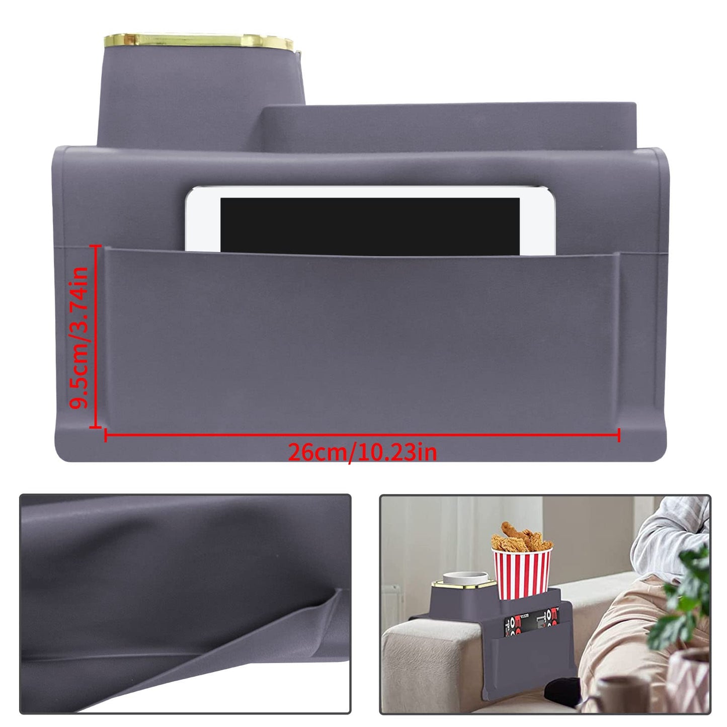 IULONEE Silikon Sofa Armlehne Tablett Rutschfeste Couch Ablage Sofa Drink Caddy Couch Quadratisches Tablett Sofa Armlehnen Organizer Mit Tablett