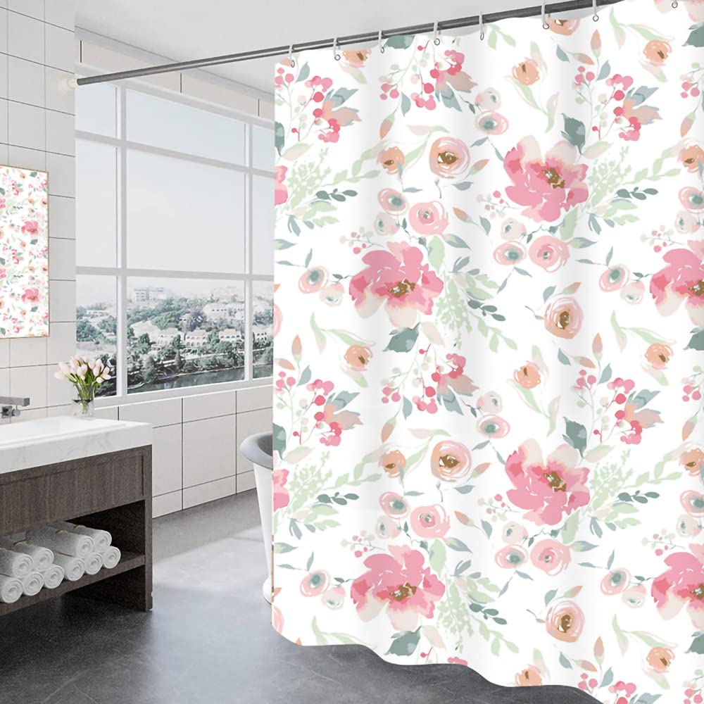 GONOVE Shower Curtain 180 x 200cm Mildew Resistant Waterproof Thicken Polyester Fabric Rose Flowers Bathroom Shower Curtain Liner Long Washable Bath
