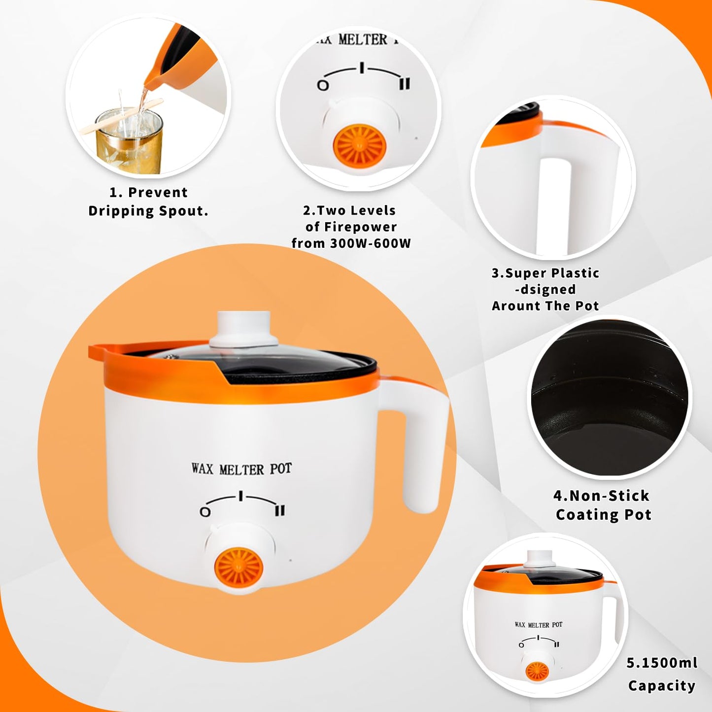 Ksedcon Electric Wax Melting Pot for Candle Making, Candle Wax Melter with Lid, Candle Pouring Pot with Pouring Spout (Orange)