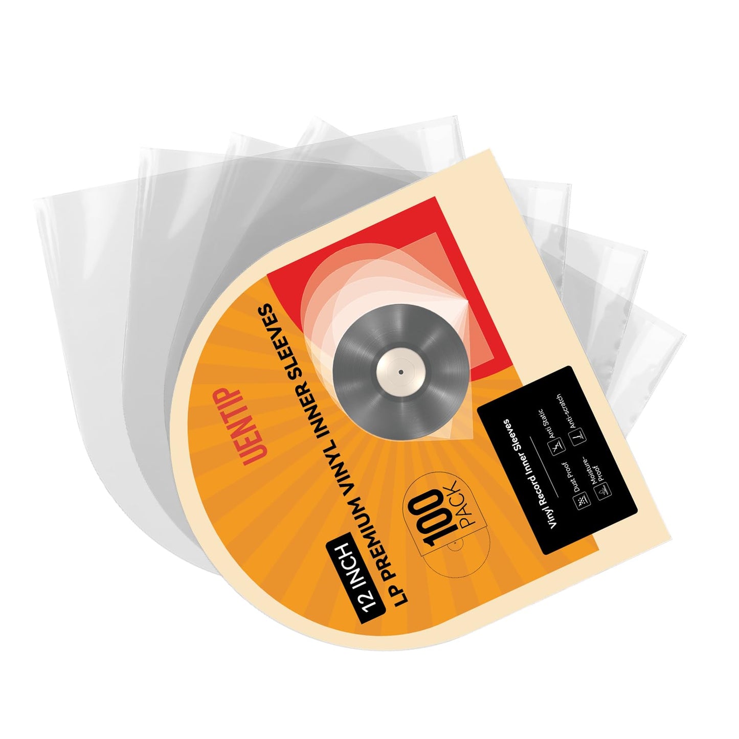 100-Pack Vinyl Sleeves Inner -12" Vinyl Record Protective Sleeves - Protect Your LP Albums from Scratches, Dirt & Dust - No-Acid Exterior Disc Cover