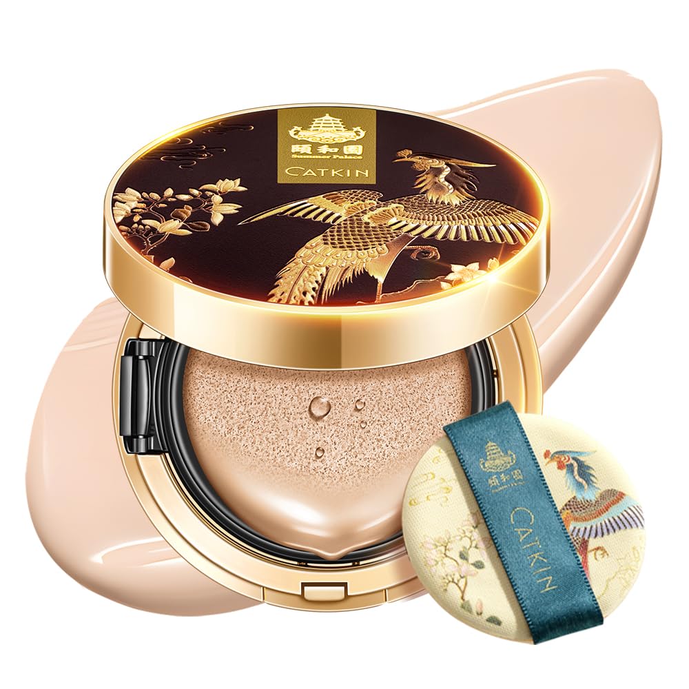 CATKIN Phoenix Cushion Foundation Buildable Coverage Anti-Aging Serum Makeup, Sheer Satin Finish, Refill Included, 13g*2