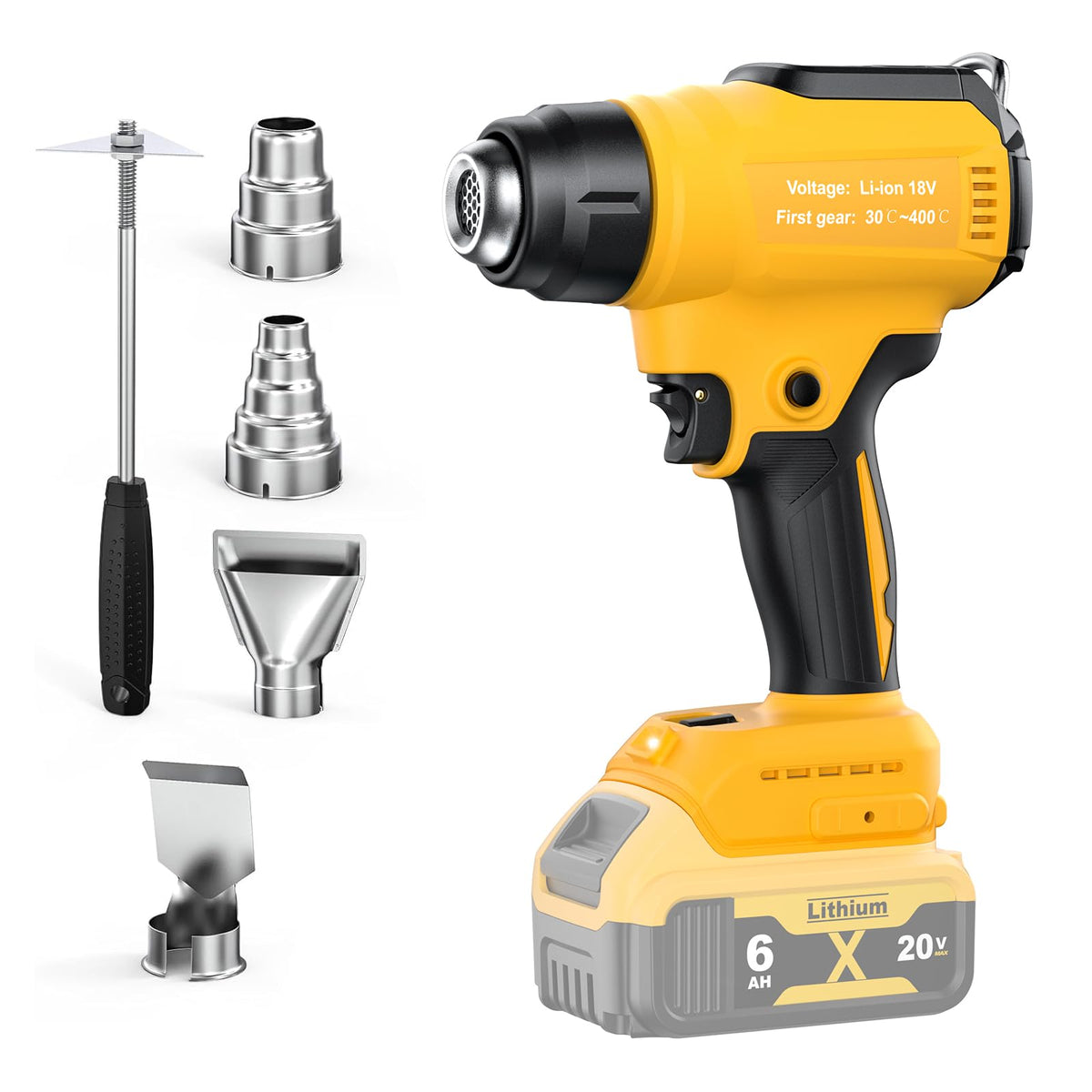 Cordless Heat Gun for Dewalt 18V 20V Battery (No Battery), Cordless Hot Air Gun with 4 Nozzles, Battery Heat Gun for Welding, Bending Pipes, Colour