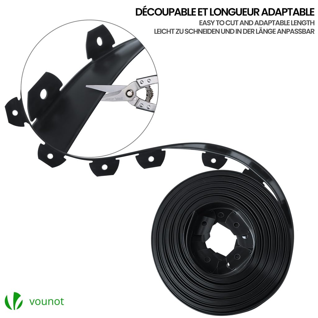 VOUNOT? 40m Flexible Lawn Garden Edging Border, Plastic Grass Path Edging with 80 Reinforced Securing Pegs, Height 5cm, Black