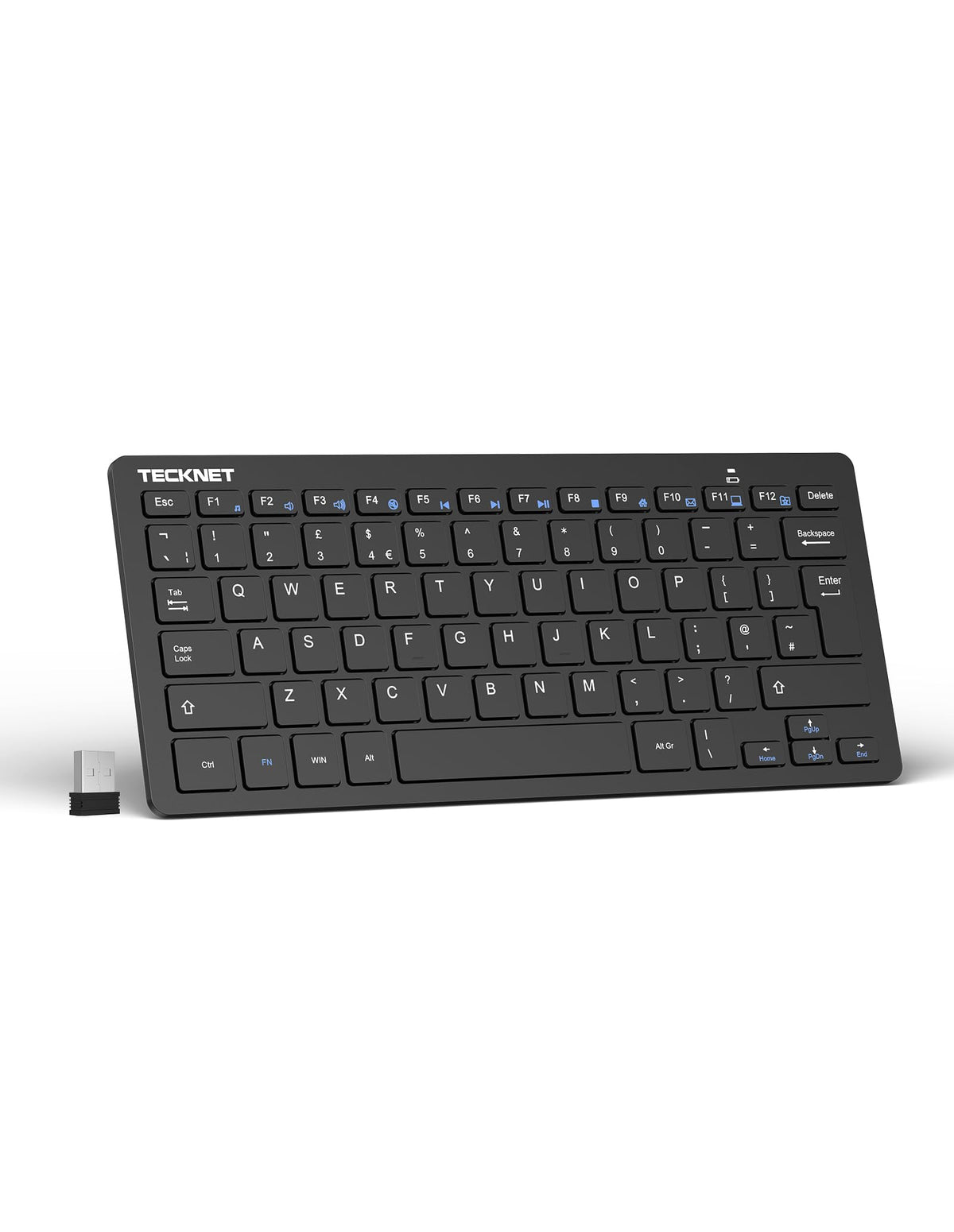 TECKNET 2.4G Wireless Keyboard For Windows/Chrome OS, UK Layout Compact Mini Keyboards, Small Silent Whisper-Quiet Keyboard with 12 months Battery