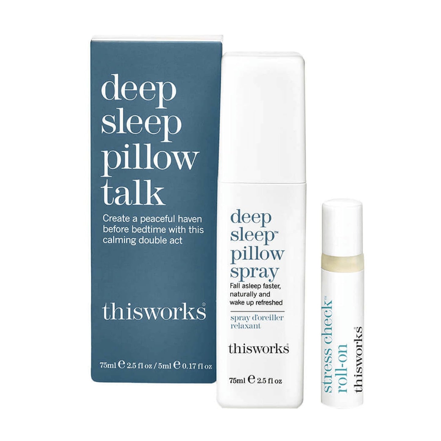 This Works Deep Sleep Pillow Talk Kit - Gift Set with Deep Sleep Pillow Spray 75 ml and Stress Check Roll On 5 ml - Self Care and Sleep Gifts for