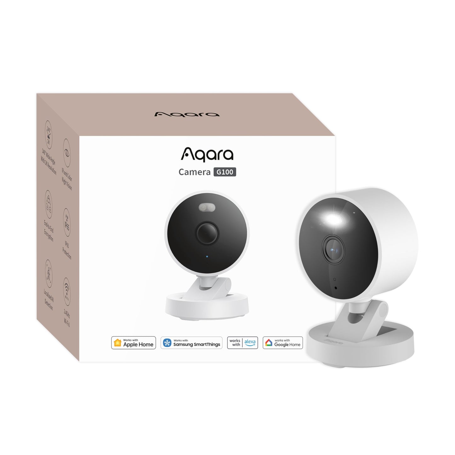 Aqara G100, 2K Indoor/Outdoor Security Camera, HomeKit Secure Video, 2-Way Audio, Spotlight Color/IR Night Vision, AI Detection, 140? FOV, Wi-Fi 6,
