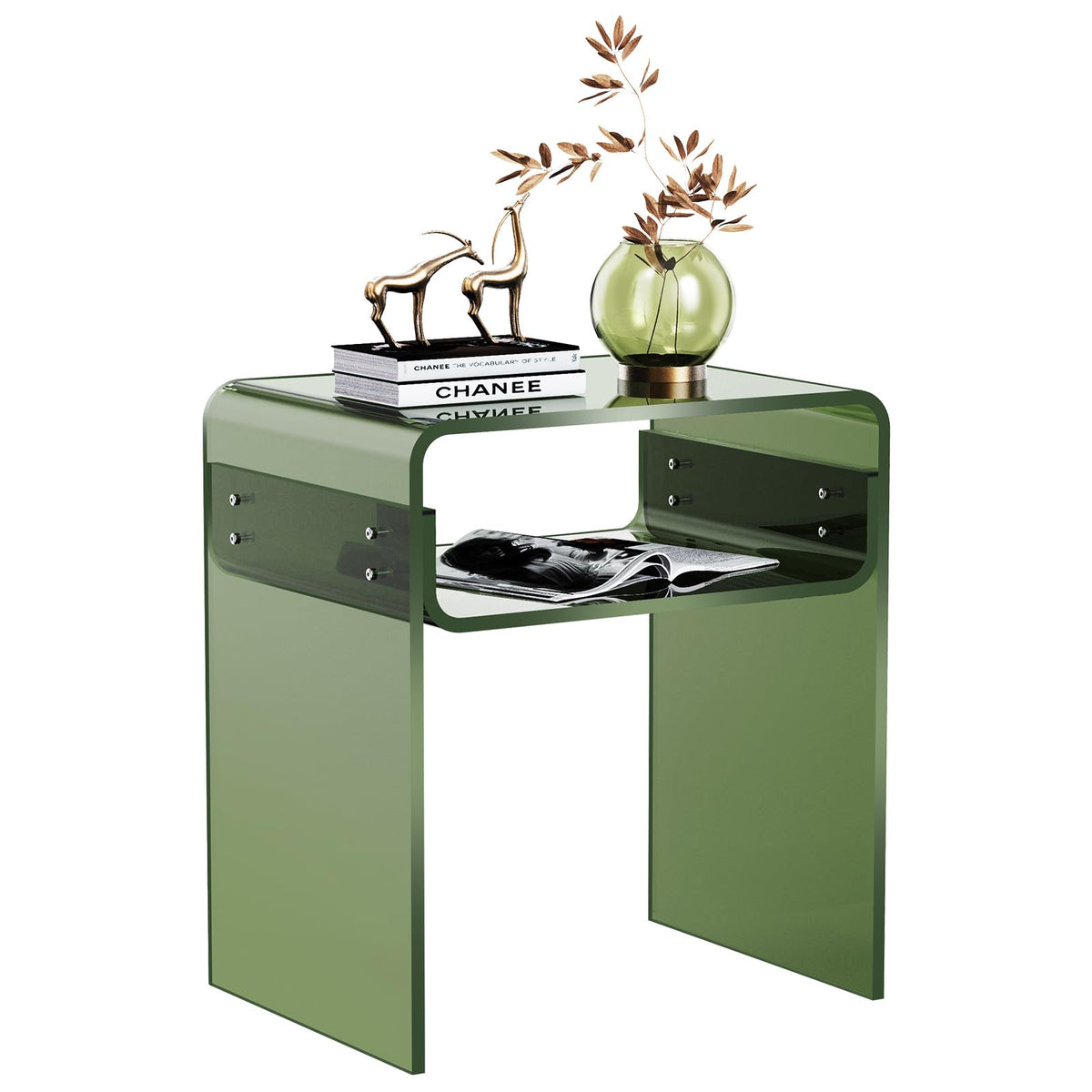 solaround Acrylic Side Table, Bedside table Nightstand for Living Room, Acrylic Tables, 40 x 30 x 50 cm (Green)