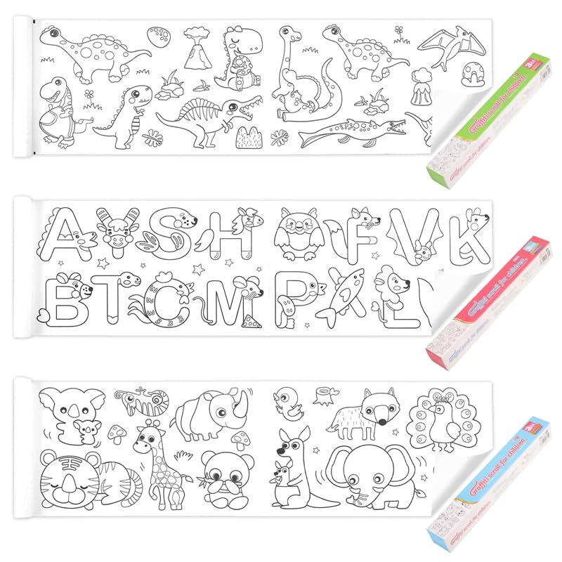 Radsocken 3Pcs Children's Drawing Roll, 3m Colouring Roll for Kids, Drawing Paper Roll,DIY Painting Color Filling Paper for Toddler Drawing, Art