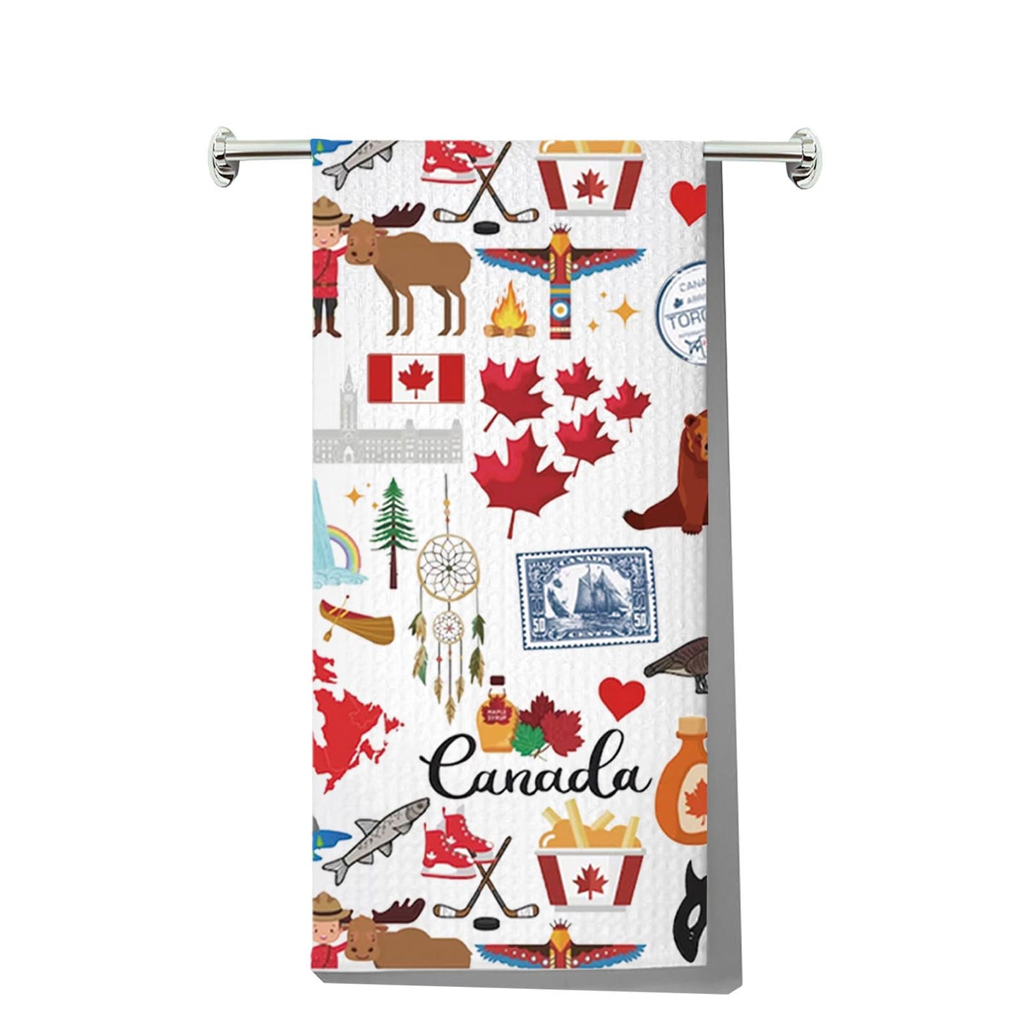 MYSOMY Canada Kitchen Towel - Maple Leaf & Flag Designs - Themed Gifts