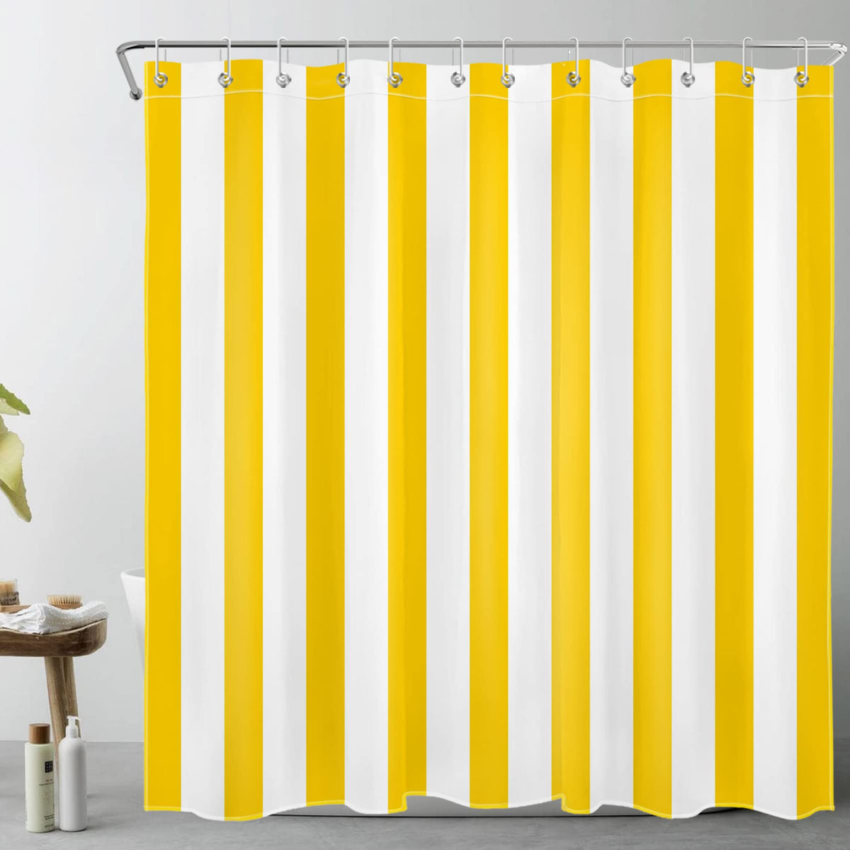 LB Yellow and White Striped Shower Curtain Simple Geometric Art Shower Curtains for Bathroom Minimalist Polyester Anti Mould Waterproof Bath Curtain