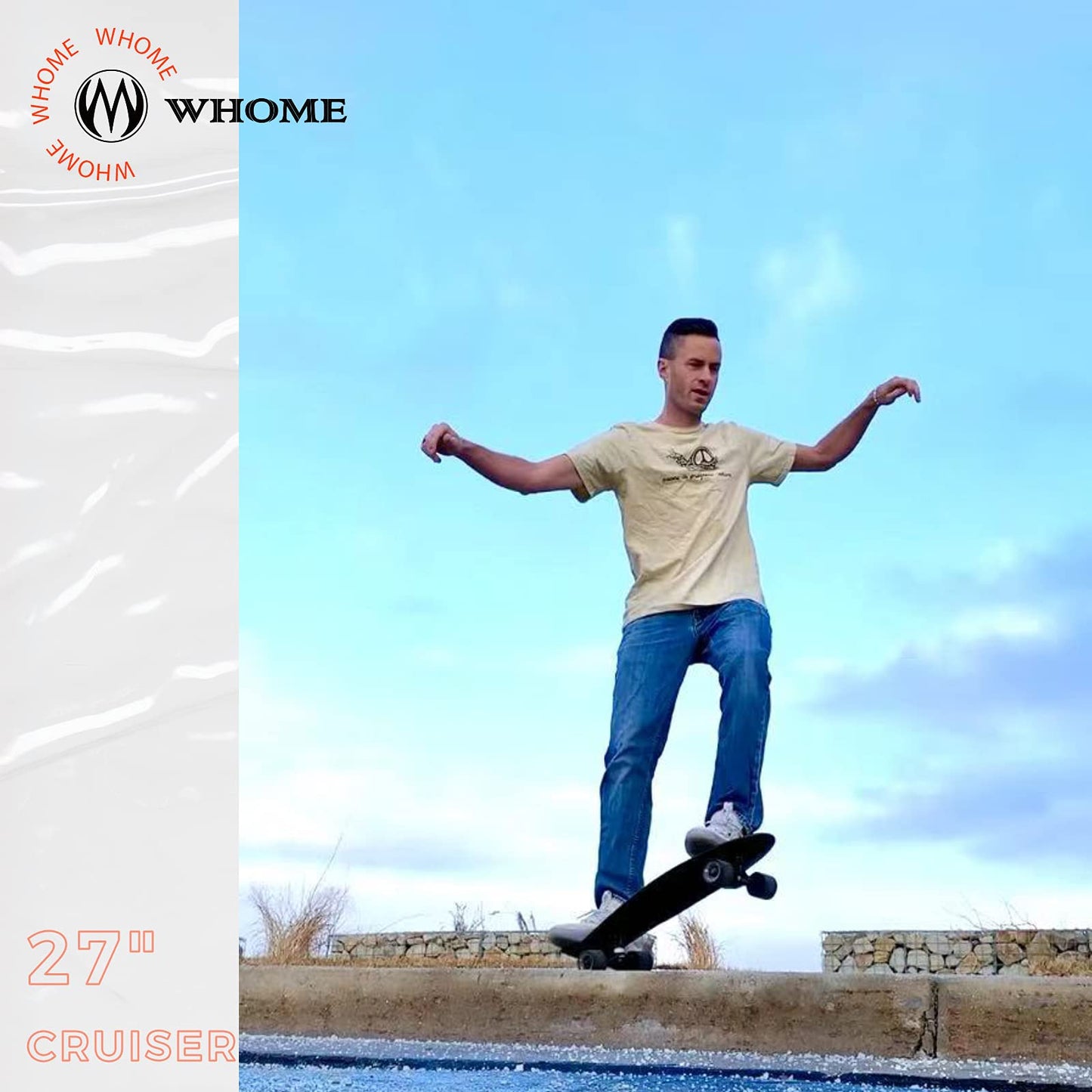 WHOME Skateboards - 27'' Cruiser Skateboard Complete for Adult/Kid Girl/Boy Beginner/Pro Commuting Retro Plastic Deck ABEC-9 Bearings with T-Tool
