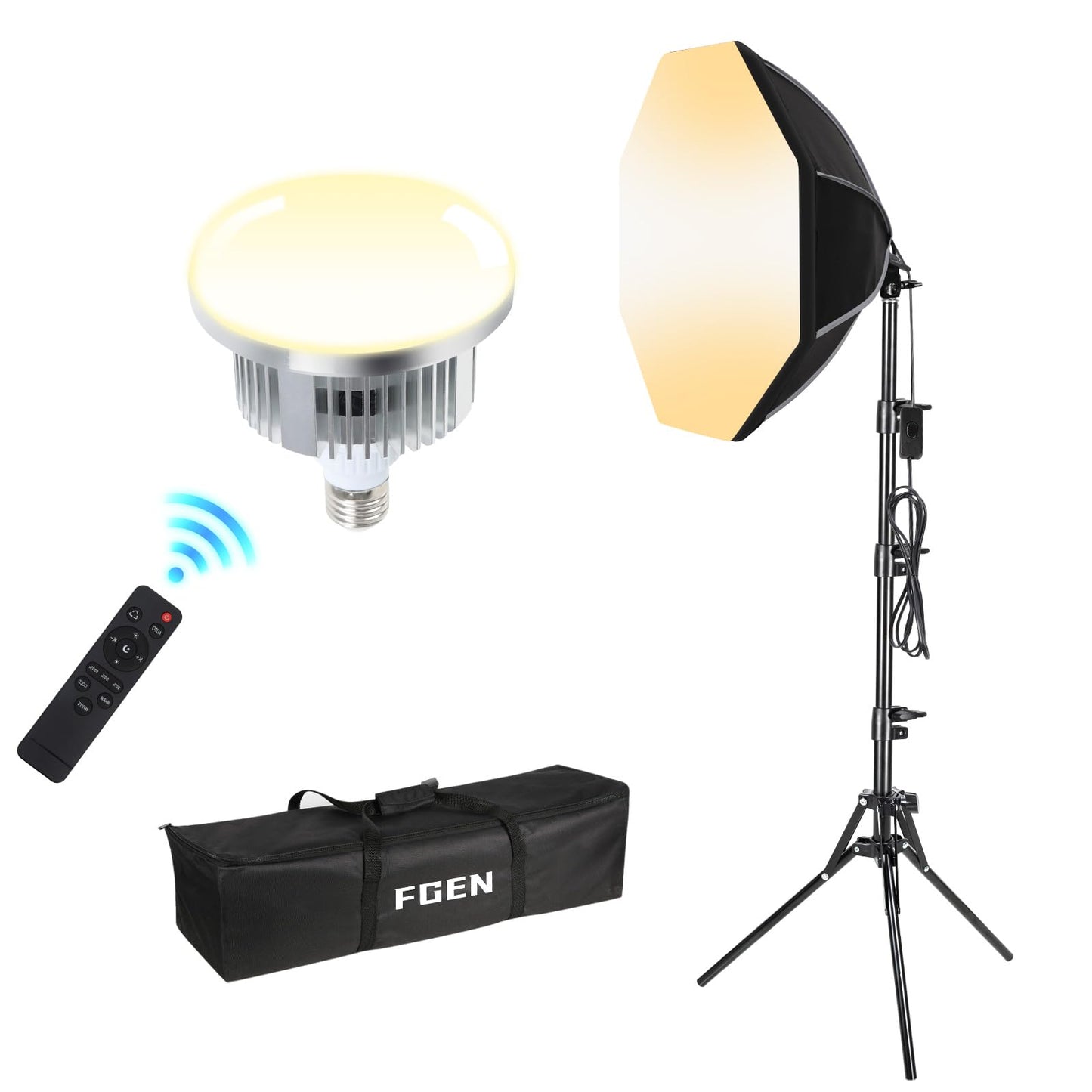FGen Photography Lighting Softbox,Octagonal Soft Box Wire Length 300cm with 60W 3000-6500K LED Lamps,150cm Adjustable Light Stand for Studio