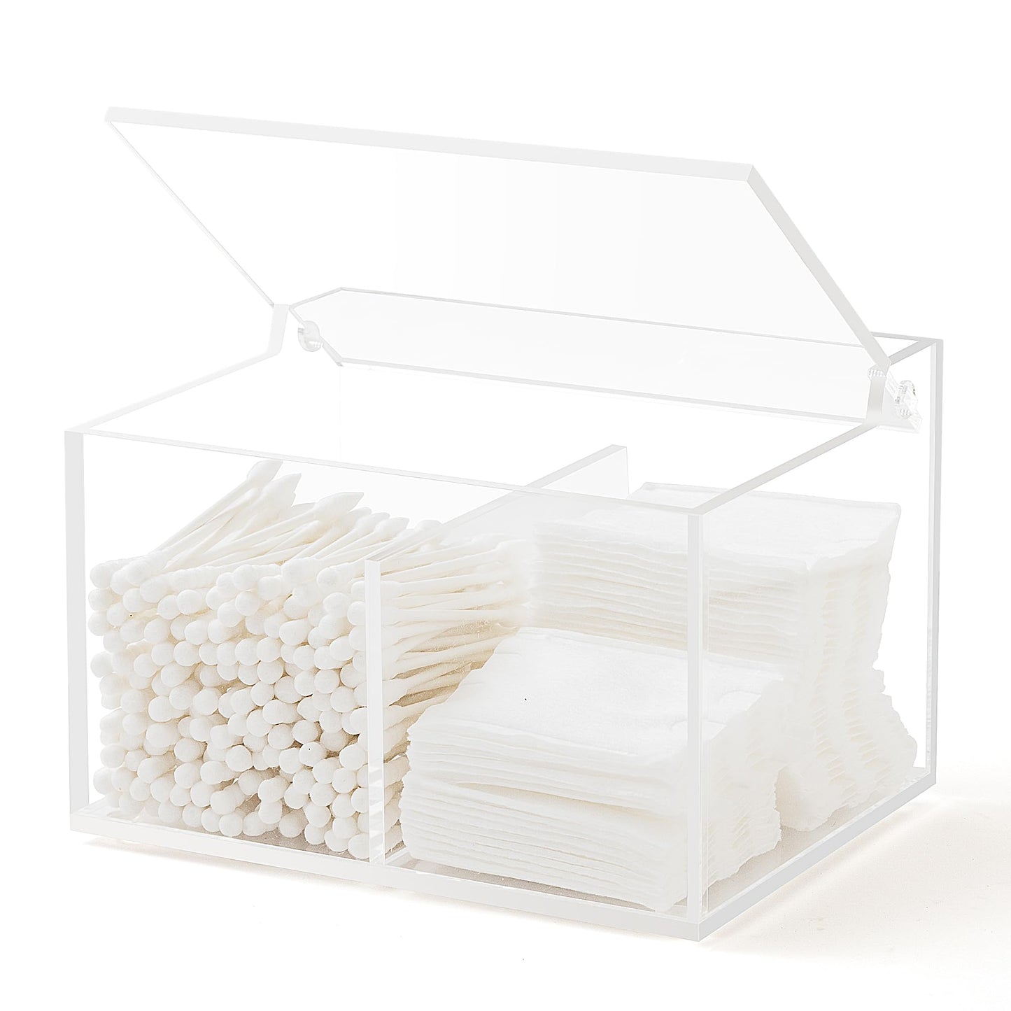 WORHE Acrylic Qtip Holder Dispenser with Lidlid 2 In1 Sections, Used for Bathroom Organizer, Cotton Swab and, Container Storage Box, Makeup Case Stick