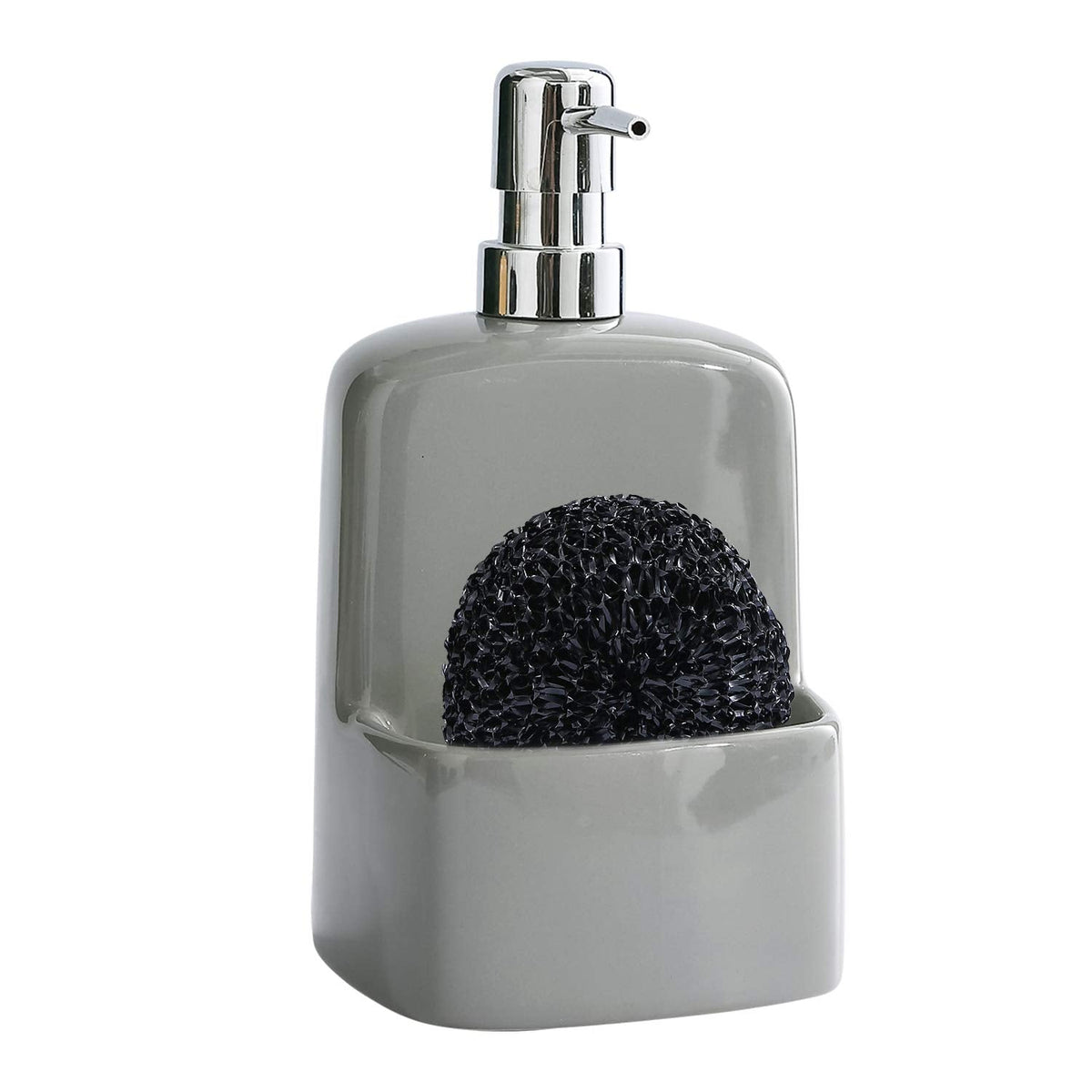 BosilunLife Dish Soap Dispenser - Black Ceramic Kitchen Soap Dispenser with Sponge Holder Matte Ceramic Soap Daddy Dispenser 20oz for Kitchen Soap