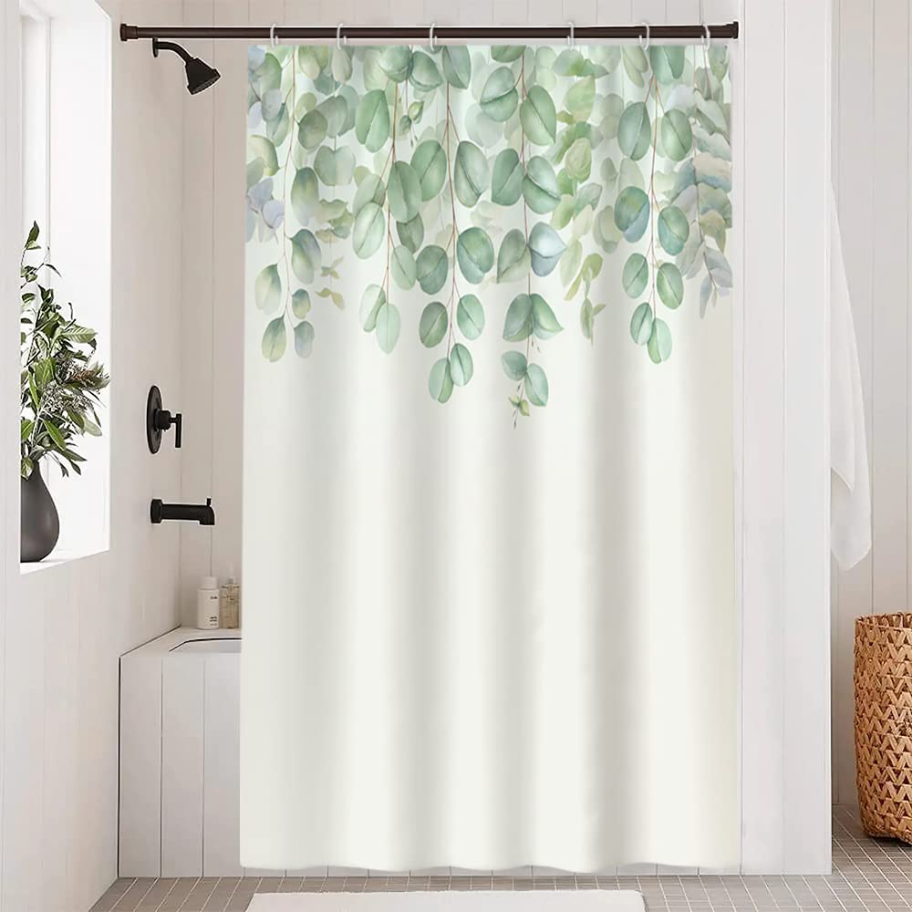 Uiiooazy Green Eucalyptus Shower Curtain, Leaves Pattern Bath Curtain Mildew and Mould Resistant Waterproof Polyester Fabric Washable Opaque Shower
