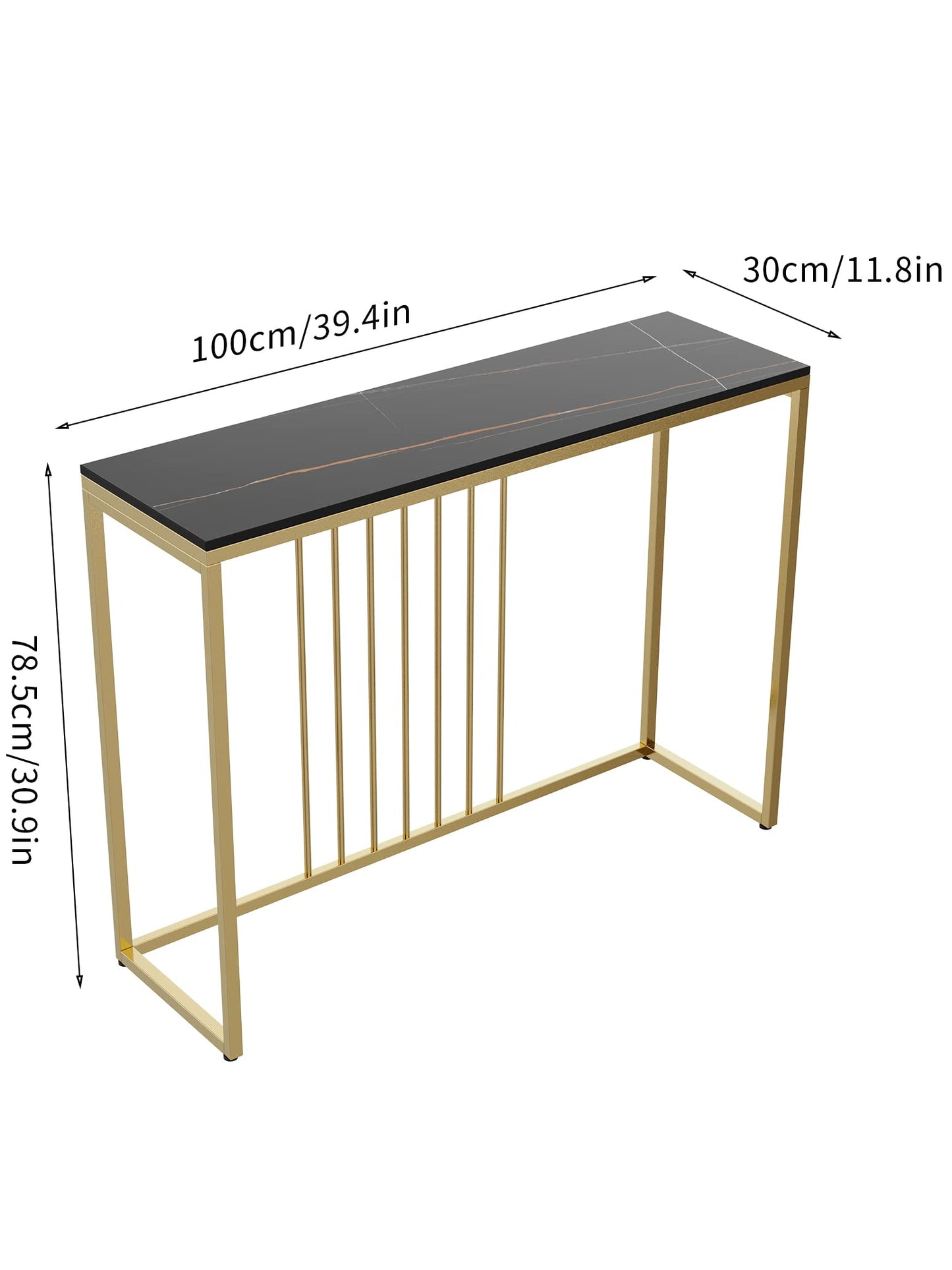Fativo 100cm Long Hallway Console Table, Sintered Stone Black Marble Top