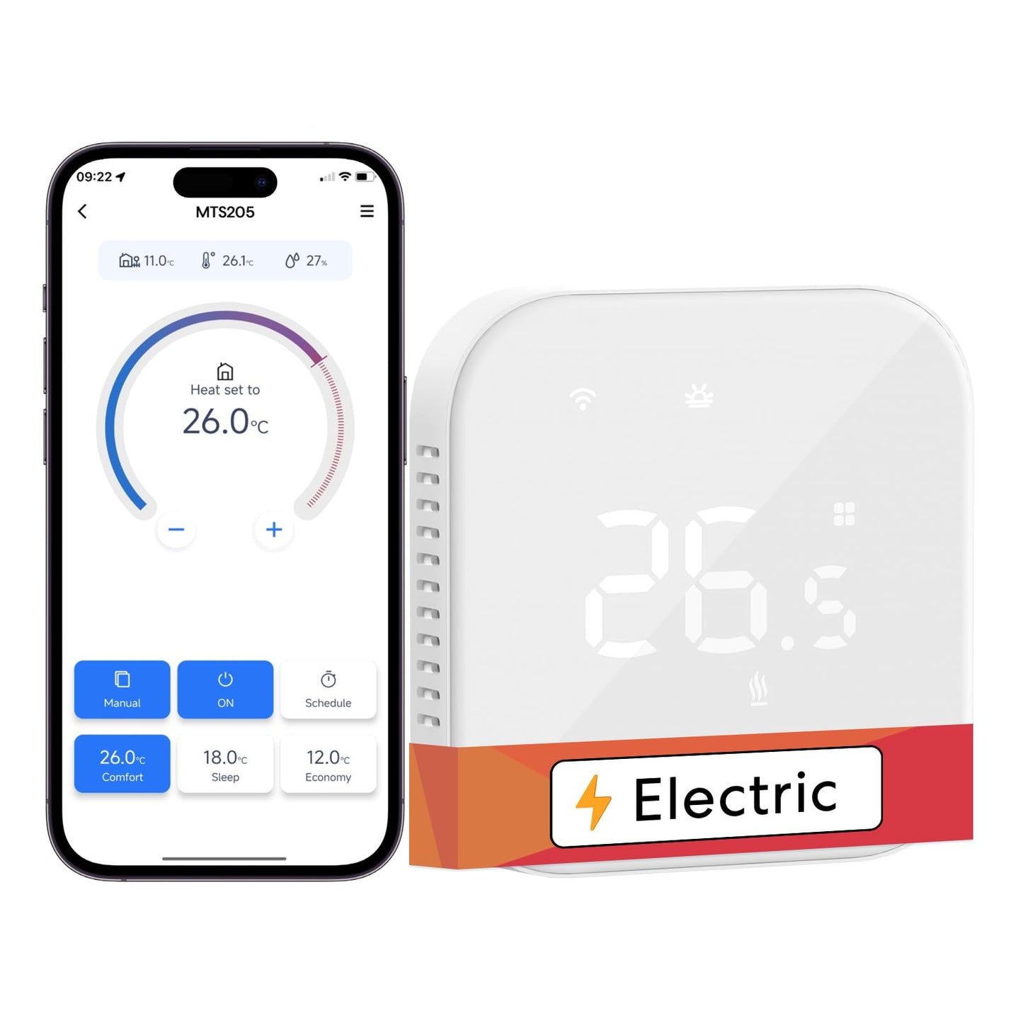 Meross Smart Thermostat for Electric Underfloor Heating, WiFi Room Thermostat with Timer, Dual Sensors, Heating & Cooling, Energy Saving, App Control,