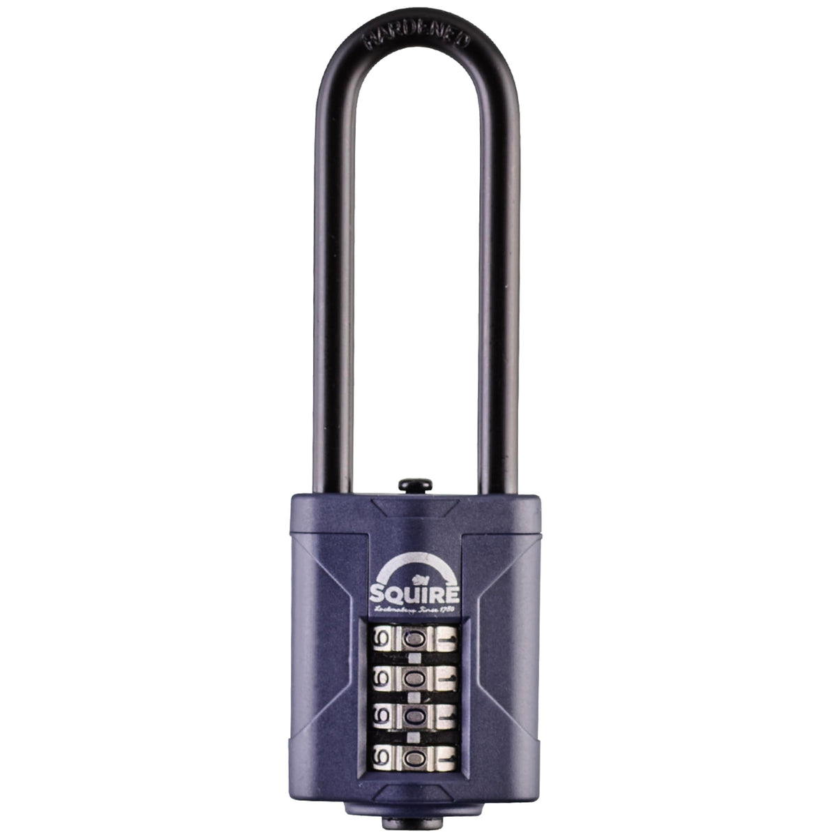 Squire Combination Padlock (CP40/2.5) - Extra Long Steel Shackle - 4 Wheel Combination - Alloy Steel for Corrosion Resistance - Weatherproof Lock,