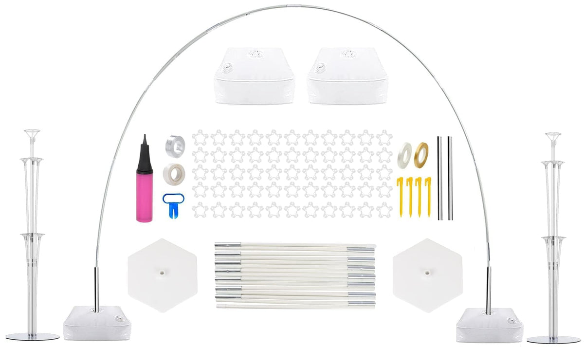 PILIN Balloon Arch Kit Reusable Balloon Arch Stand White 2,3x3,2M with Water Fillable Base and Fibre Poles for Weddings, Graduations, Birthdays,