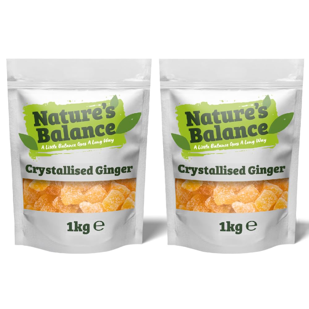 Nature?s Balance Crystallised Ginger 2kg (2 x 1kg) Diced Sweet Spicy Crystalised Pieces Chunks | Perfect for Baking | Resealable Bag