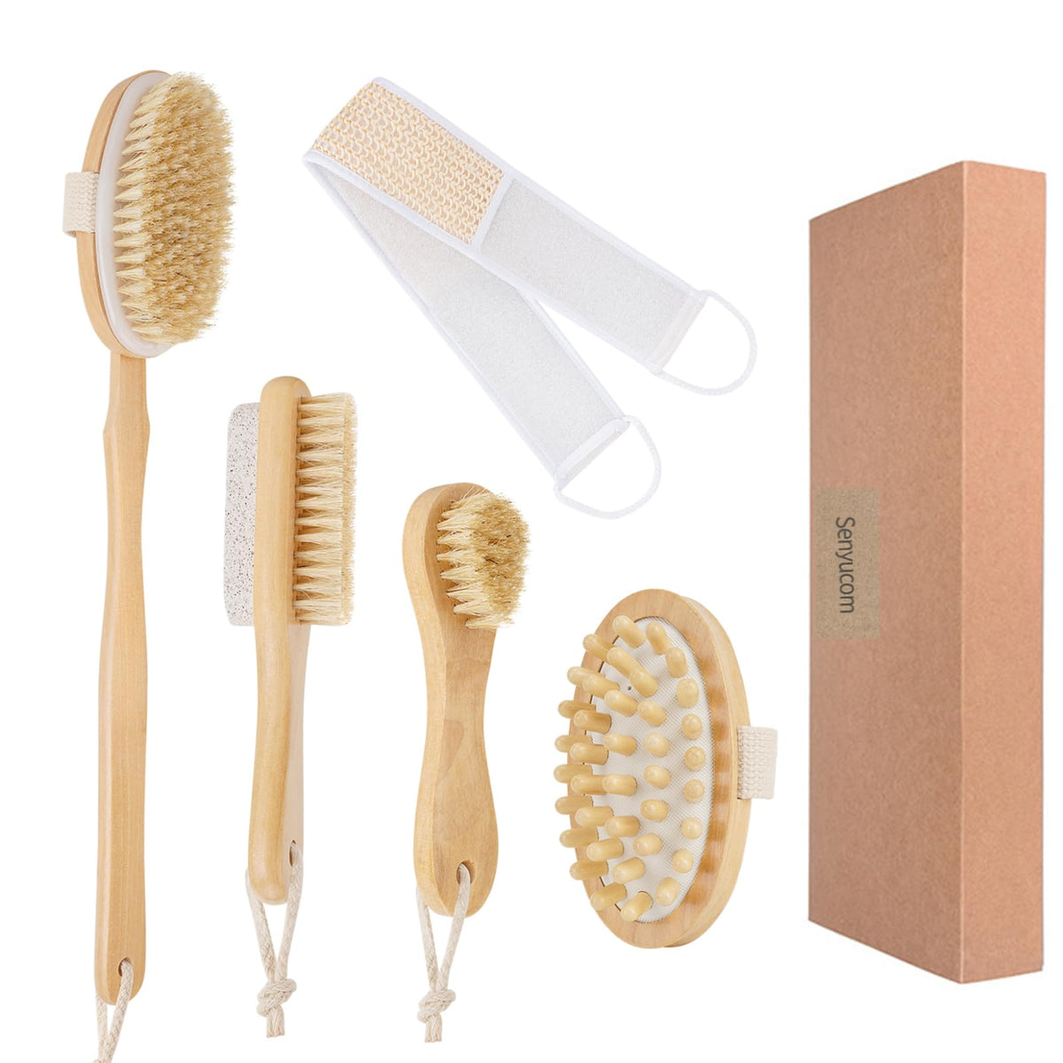 Shower Brushes,5 SPA Set Bath Long Handle Back Scrubber Body Exfoliator for Back, Feet, Cellulite, Lymphatic Drainage - Exfoliating Massager.Suitable