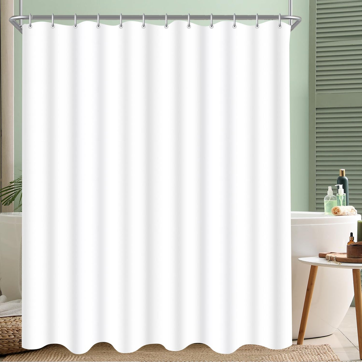 Lerores Shower Curtain, 200 x 180 cm, Pure White, Weighted Hem, Anti-Mould Textile, Water-Repellent, Washable Polyester Fabric Bath Curtains for