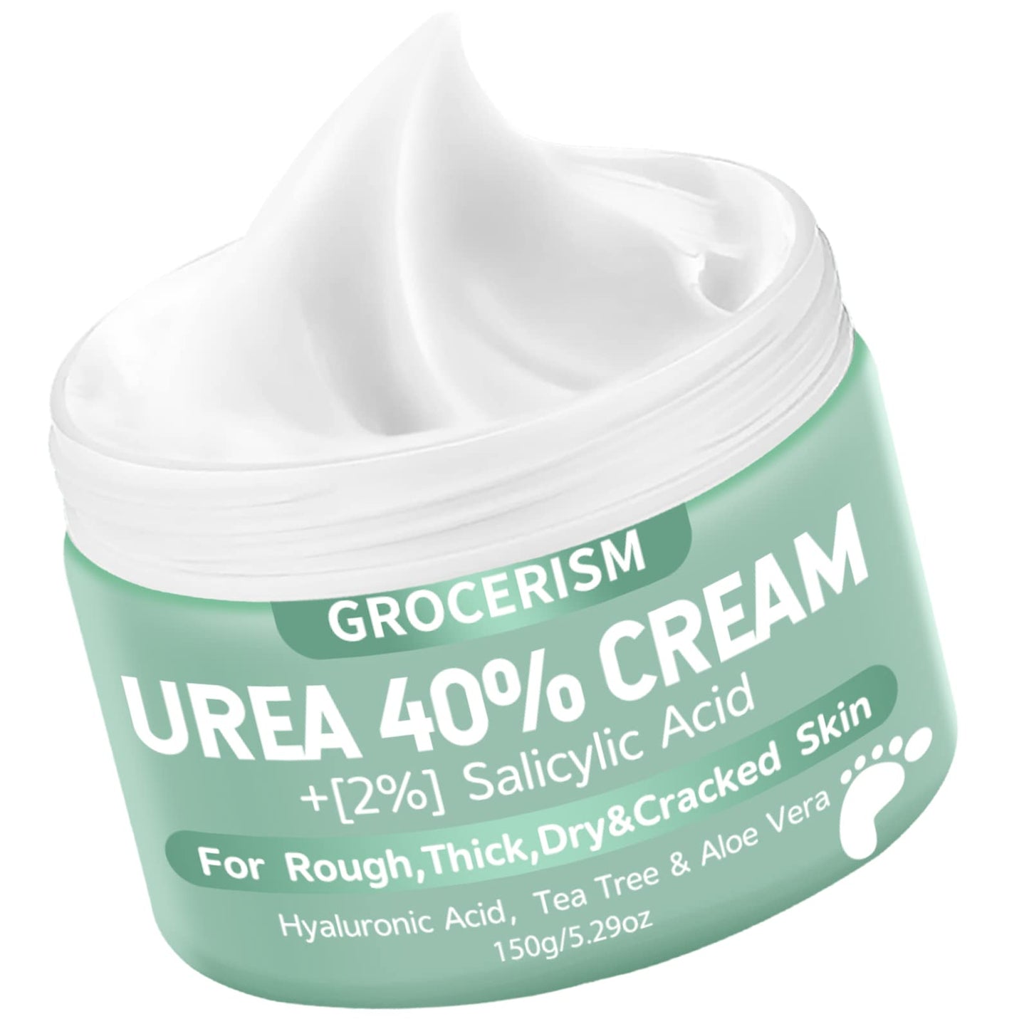 Urea Foot Cream 40 Percent Plus 2% Salicylic Acid 5.29 oz || Urea Cream for Feet with Hyaluronic Acid, Tea Tree, and Aloe Vera for Deep Moisturizing,