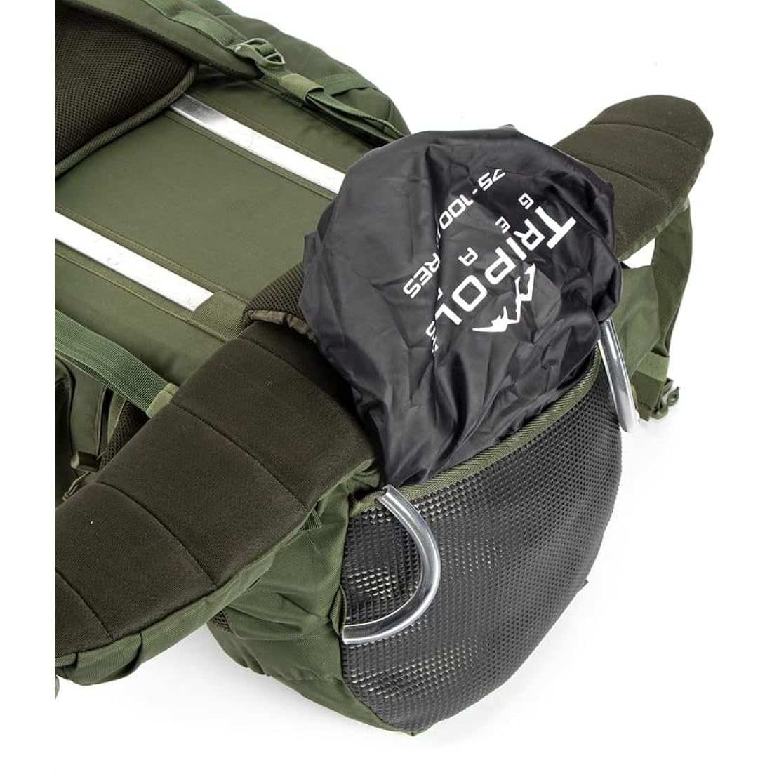 Tripole Colonel Pro Metal Frame Rucksack | Front Opening | Detachable Bag | Rain Cover (105 Litres, Army Green)