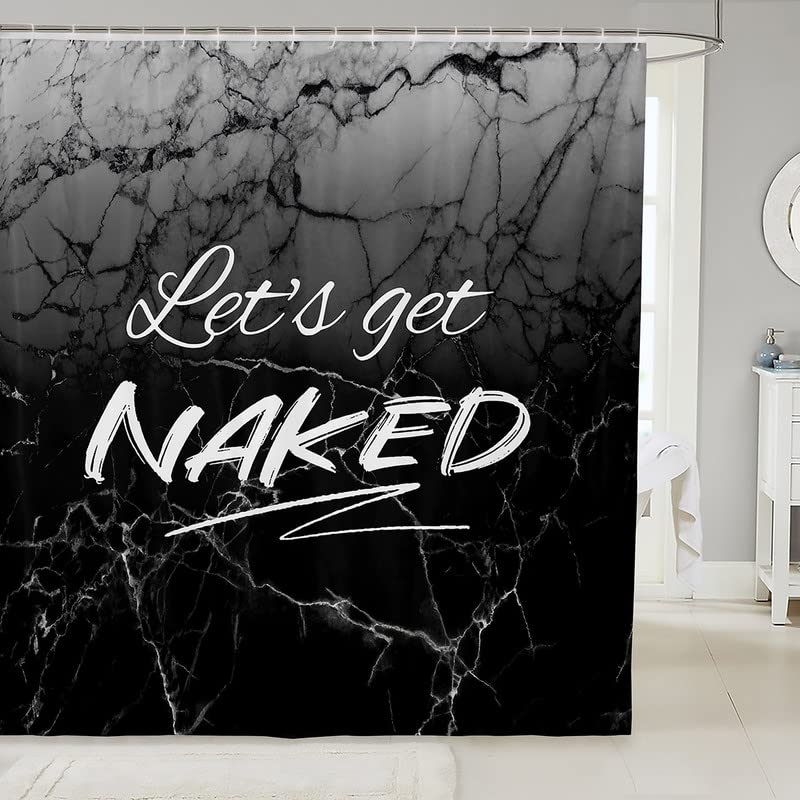 Let's Get Naked Pattern Bath Curtain Black Marble Shower Curtain For Kids Women Men Waterproof Modern Marble Aesthetic Bathroom Shower Curtain Set