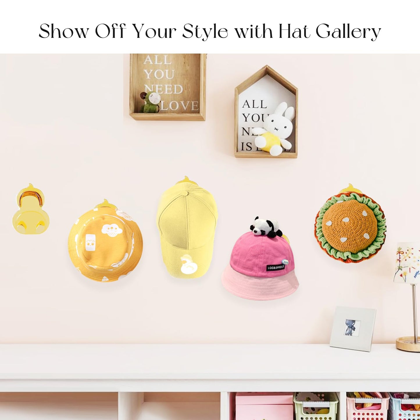Daily Treasures 4Pack Duck-shaped Hat Hooks for Wall Self Adhesive,Cute Wall Mounted Hat Rack,Baseball Cap Storage Rack,Hat Rack Display Coat Hook
