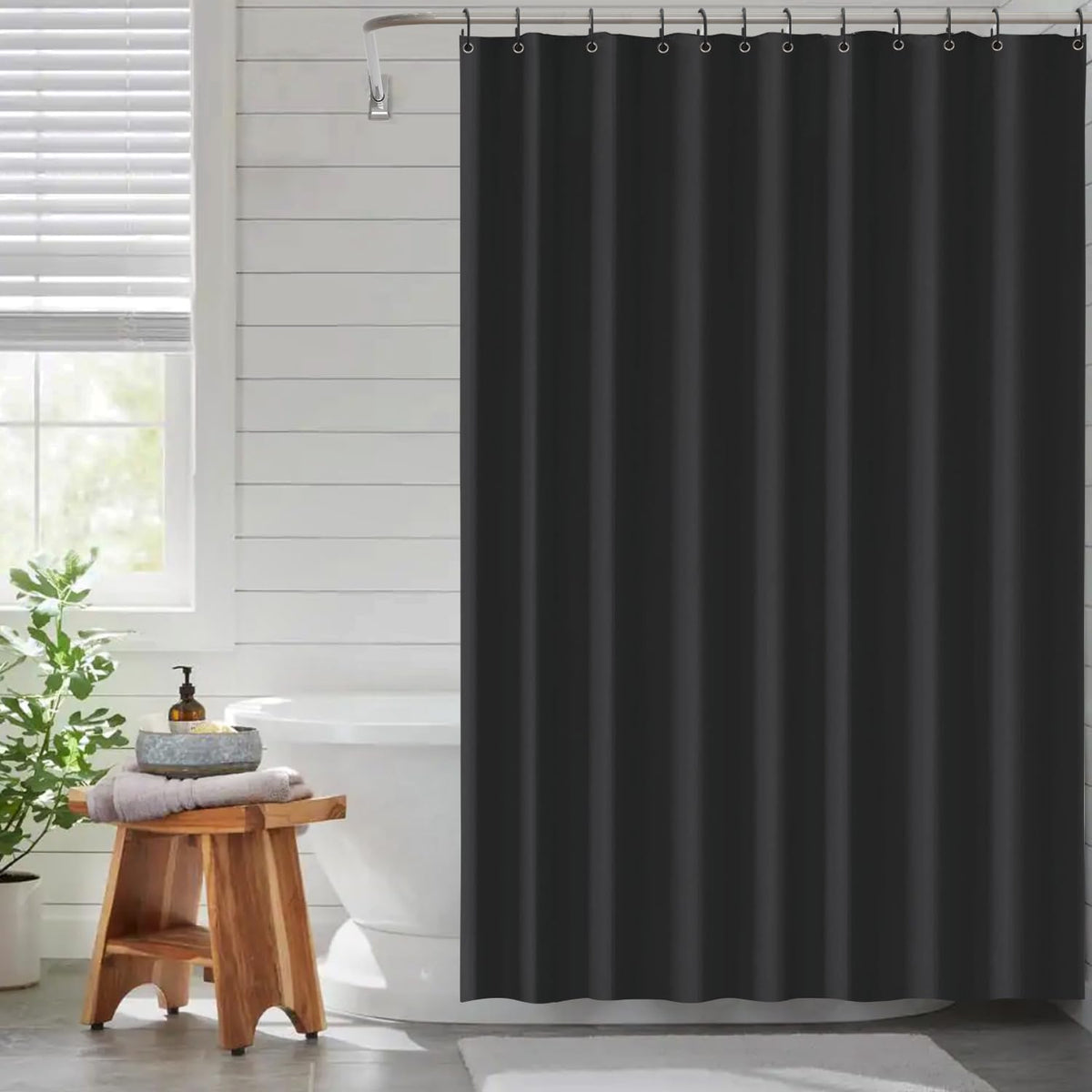 Funria EVA Shower Curtain Waterproof Bathroom Curtains with 12 Hooks for Wet Room Long Bath Curtains for Bathtubs and Shower Stall Black Shower