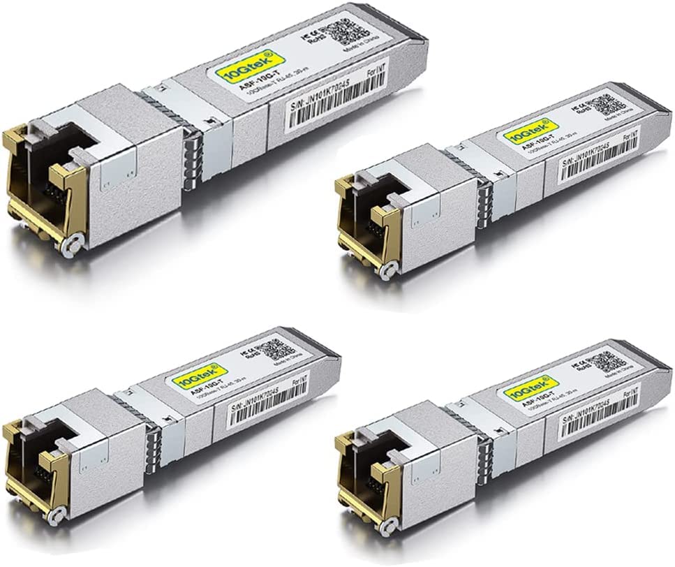 10Gtek [4 Pack 10G SFP+ to RJ45 Module 30-meter, 10GBase-T Copper Transceiver Compatible for Cisco SFP-10G-T-S, Ubiquiti UniFi UF-RJ45-10G, Netgear,
