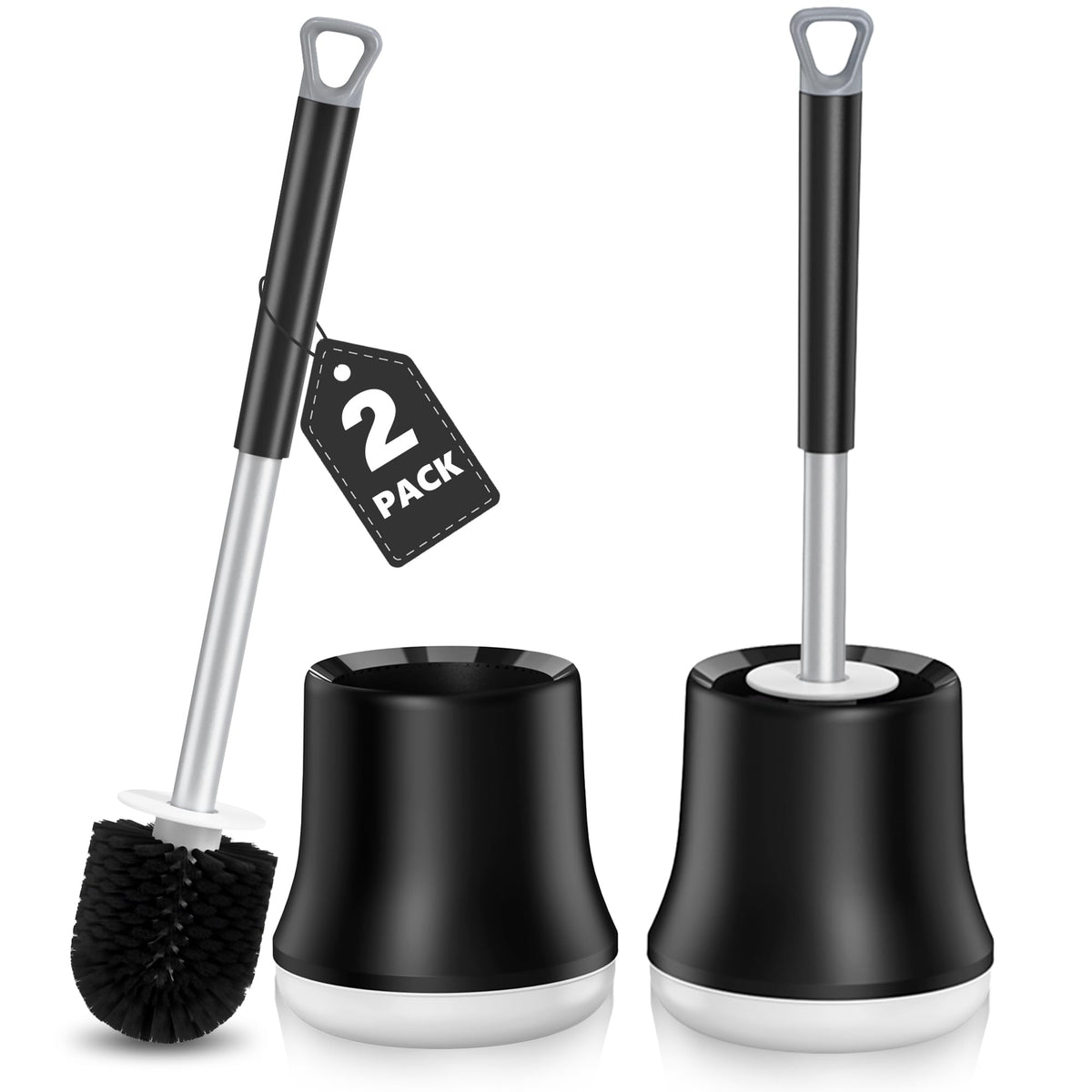 2 PACK Enspoway Toilet Brushes & Holders for Bathroom, Deep Cleaner Toilet Bowl Brush with Quick Drying Holder Soft Flexible Bristles, Toilet Cleaning