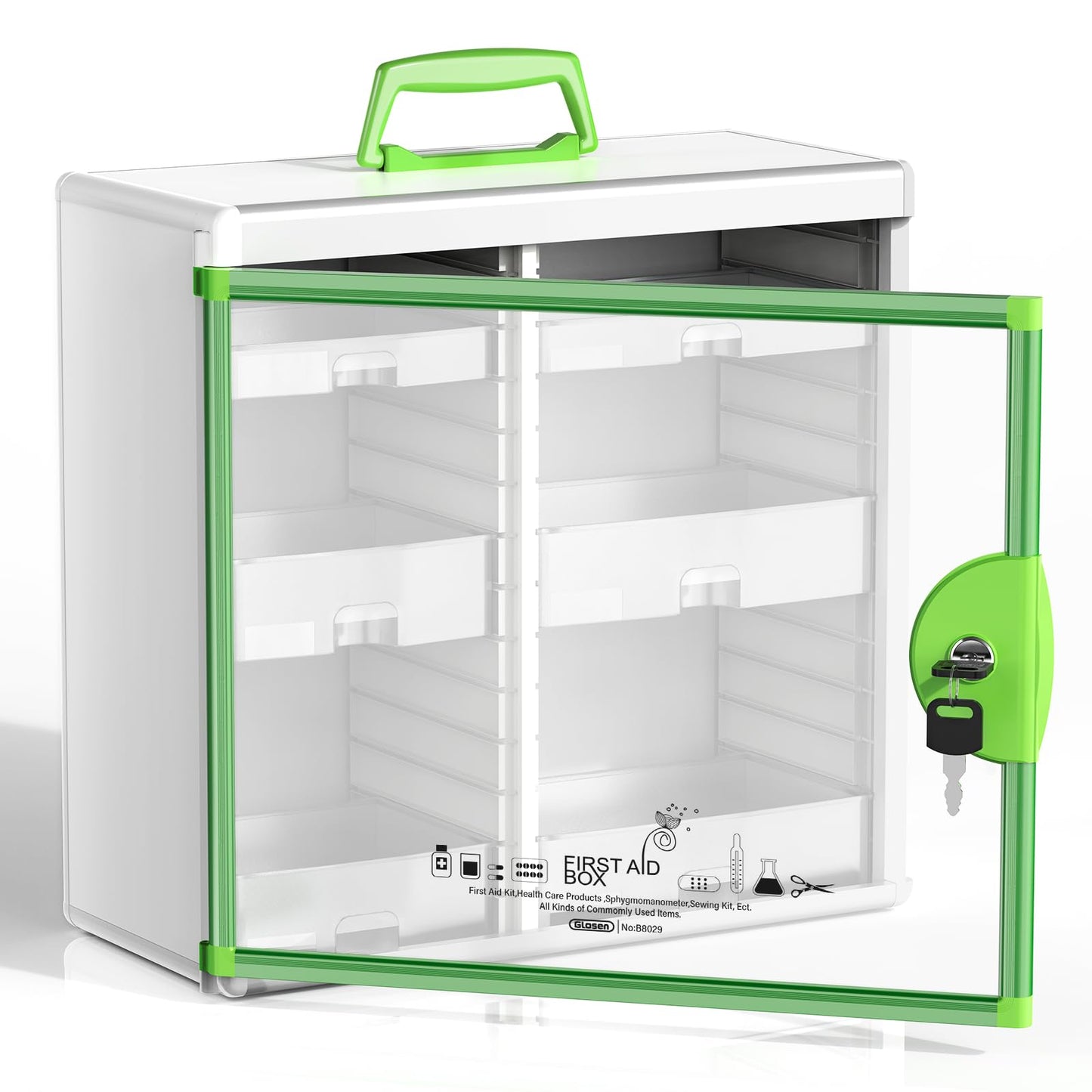 Glosen Lockable Medicine Cabinet Organizer, Bathroom Medicine Storage Box Wall-Mounted, Portable Medication Lock Box with Key 15.63 * 6.5 * 15.43 Inch