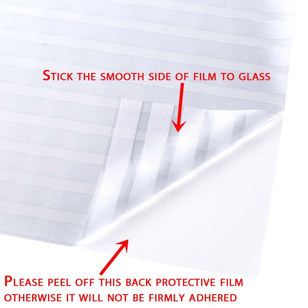 VSUDO Privacy Window Film, Frosted Stripe Pattern Window Tint for Home, Static Cling Window Glass Stickers (90x400 cm)