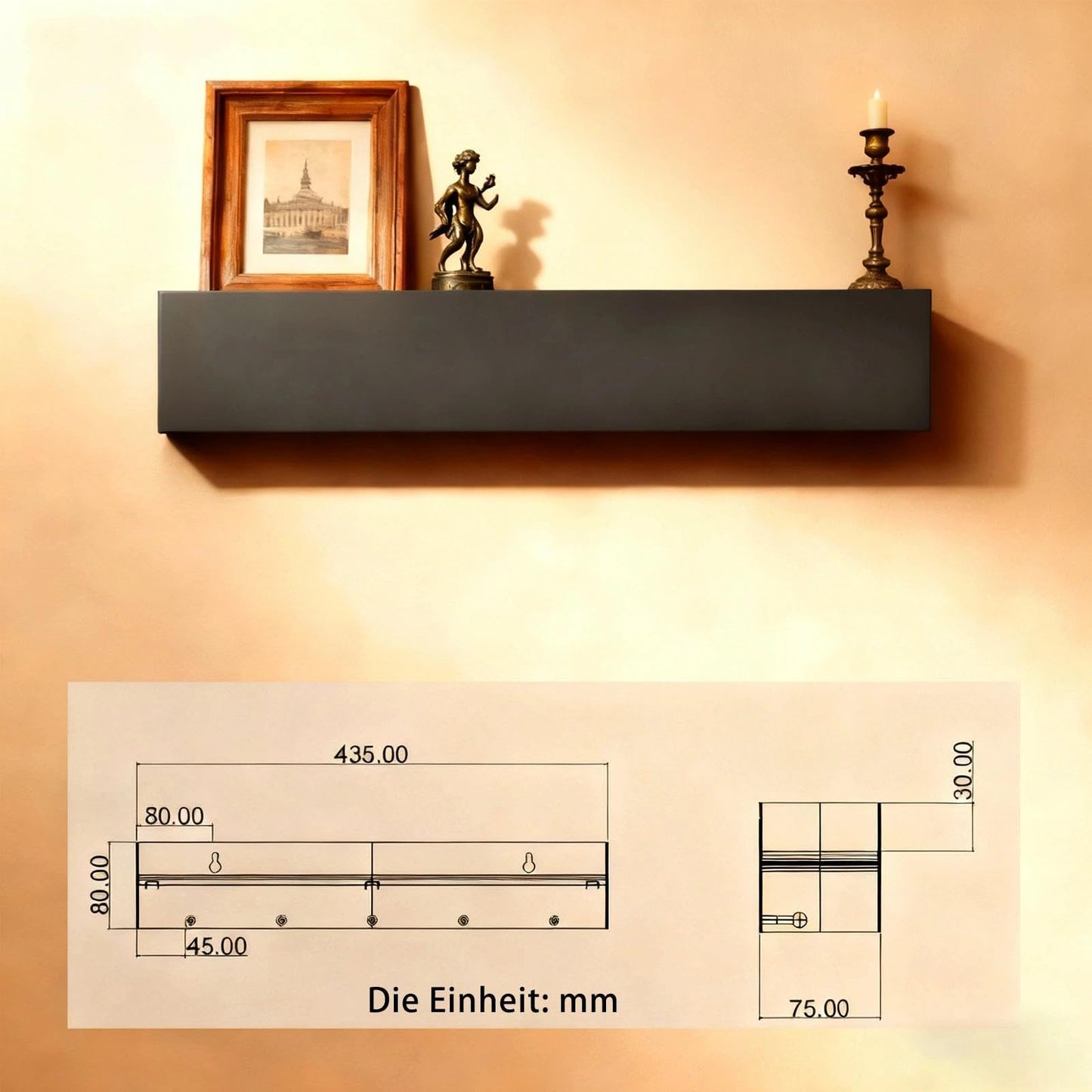 WJUAN Wall Mounted Coat Rack with Shelf & Concealed Hooks | 5 Modern Coat Hooks for Hallway, Bedroom | Space Saving Wood & Metal Wall Storage