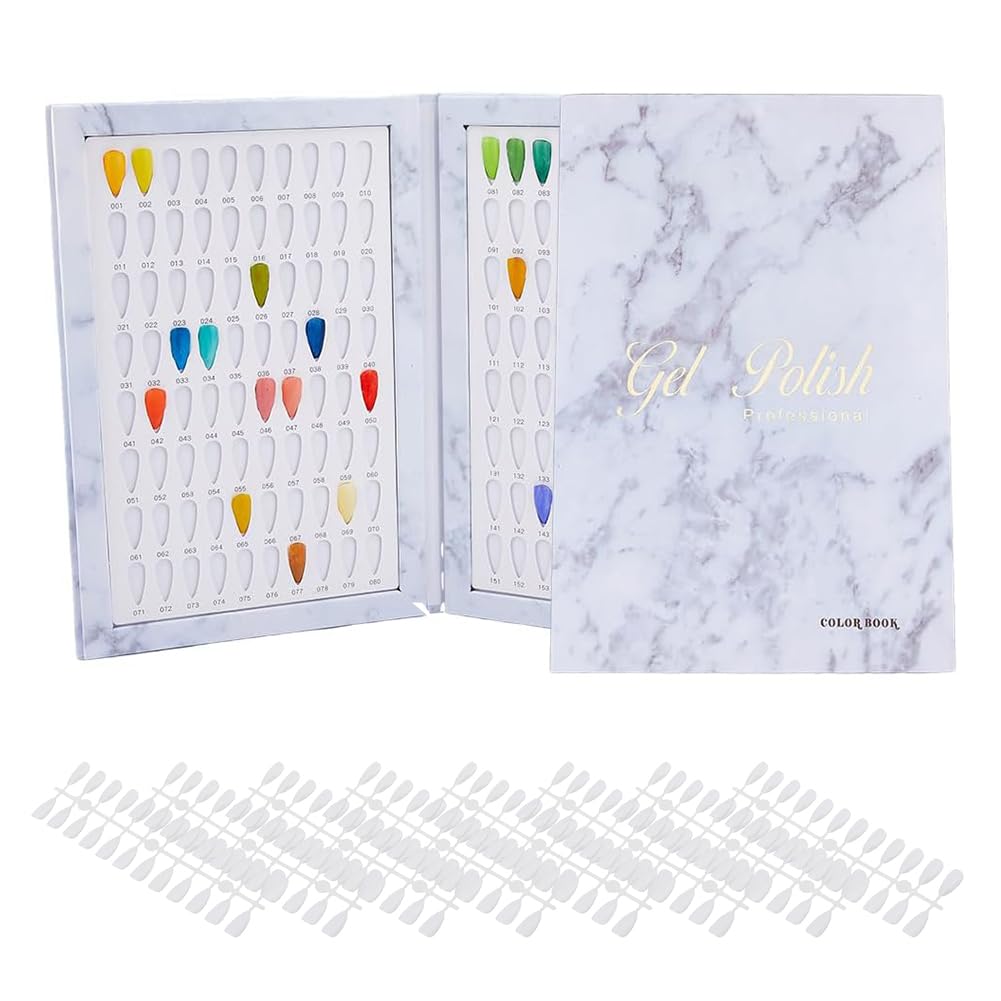 SUPERFINDINGS Nail Color Display Book with 192Pcs Nail Tips Nail Gel Polish Display Board Nail Color Chart Display Book Nail Polish Sample Book with