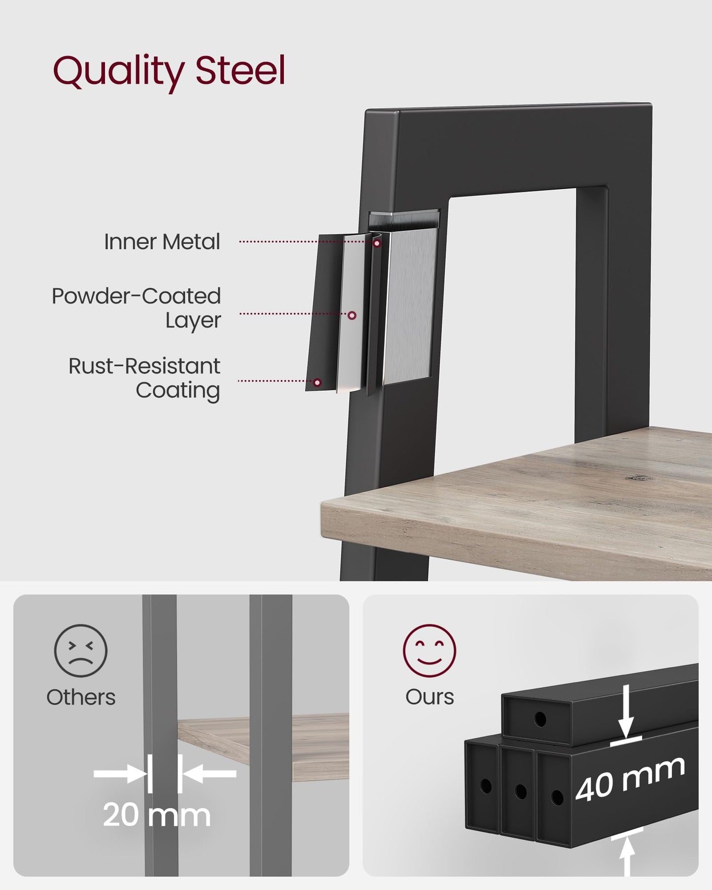 VASAGLE Ladder Shelf, 4-Tier Bookshelf, Bookcase, for Living Room, Bedroom, Kitchen, Home Office, Industrial Style, Steel Frame, Greige and Black