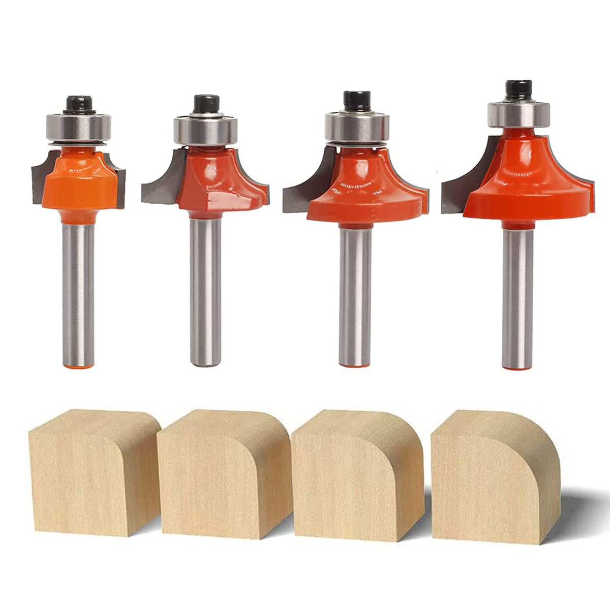 Sinoprotools 4Pcs Round Over Router Bits 1/4 Shank, Roundover Beading Router Bit Set, Tungsten Carbide, Corner Rounding Edge-Forming, Round Over