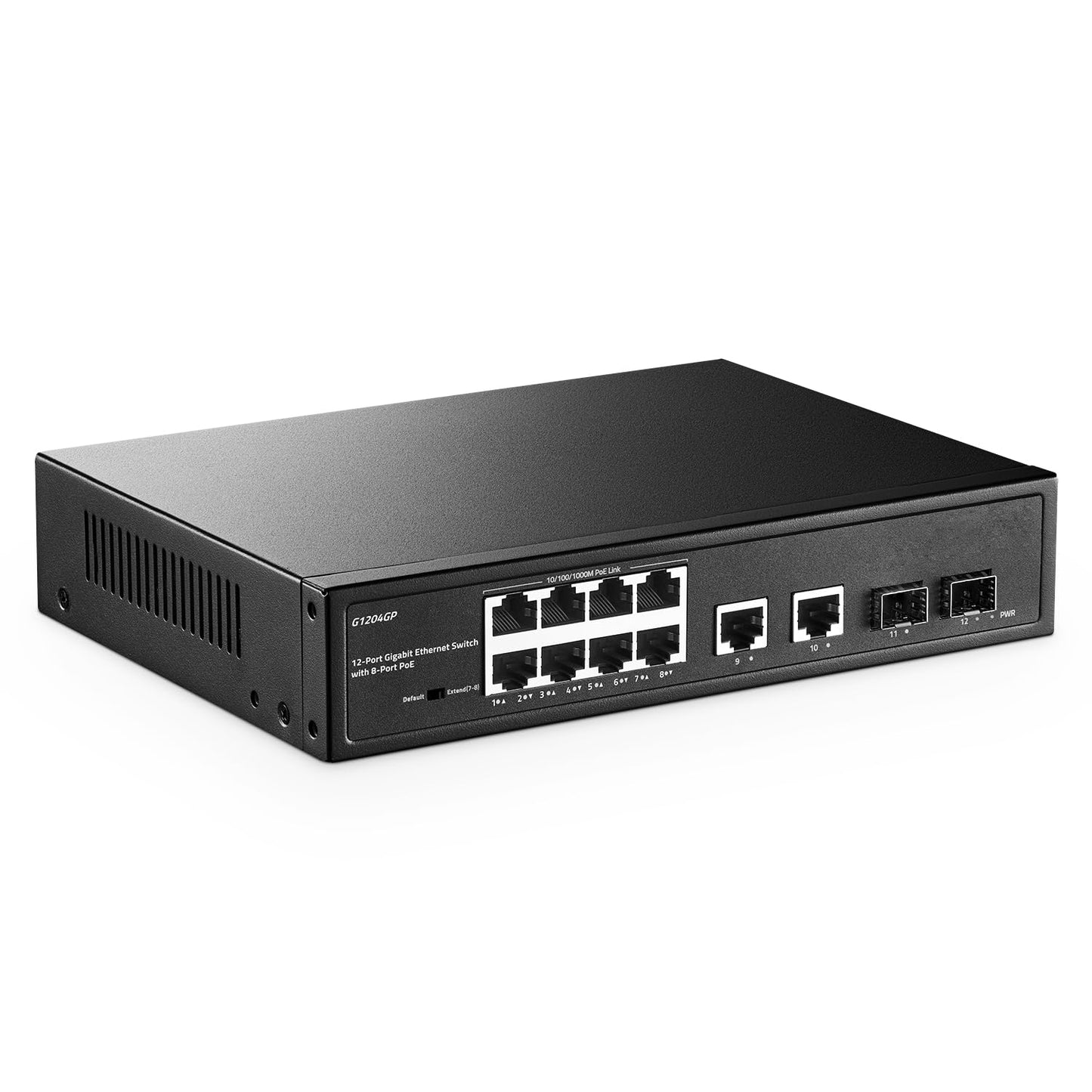 YuLinca 12 Port Gigabit PoE Switch, 8 GE PoE+, 2 GE Uplink, 2 Gigabit SFP, IEEE802.3af/at Max 120W, Fanless Unmanaged Plug&Play Ethernet Switch